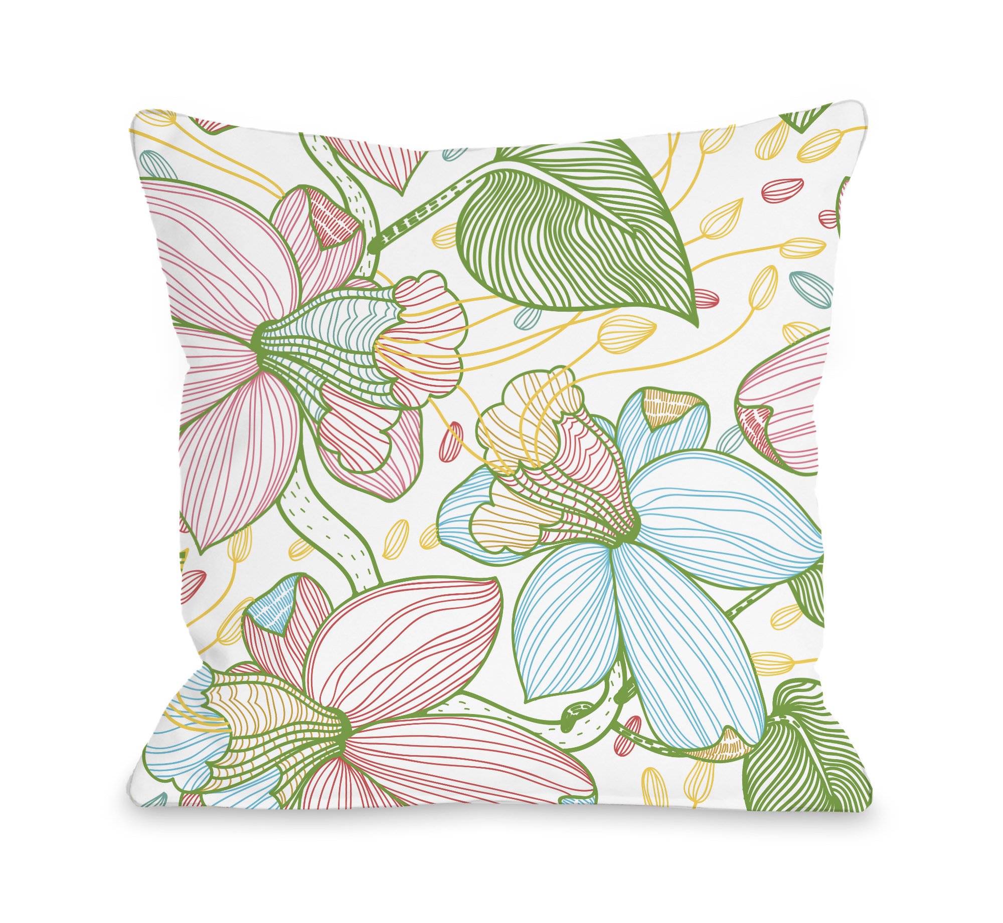 Floral Playhouse Throw Pillow by OBC, 18"x 18", White/Multi