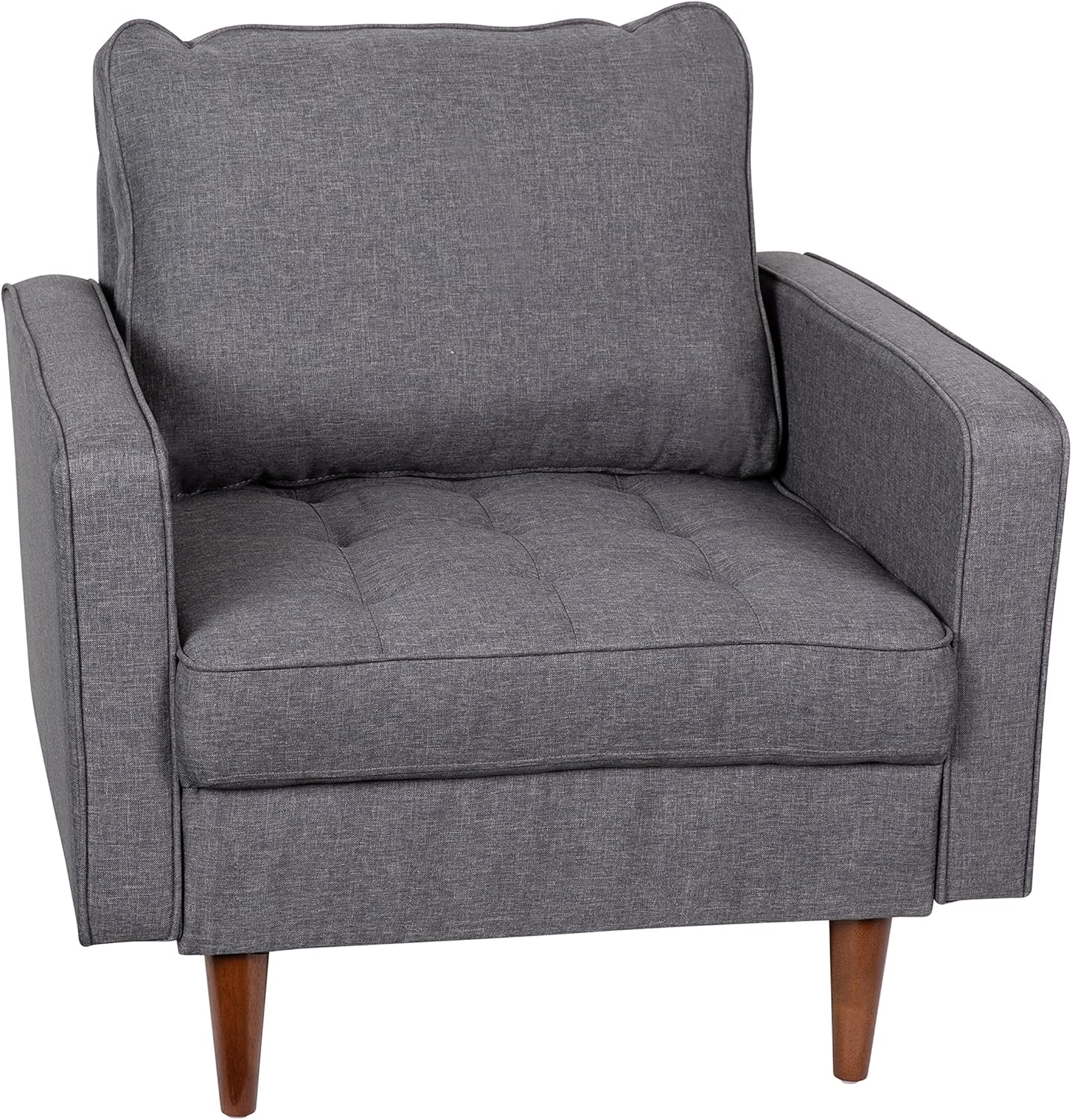 Taylor & Logan Hendrix Tufted Faux Linen Upholstered Mid-Century Modern Armchair with Solid Wood Legs in Dark Gray
