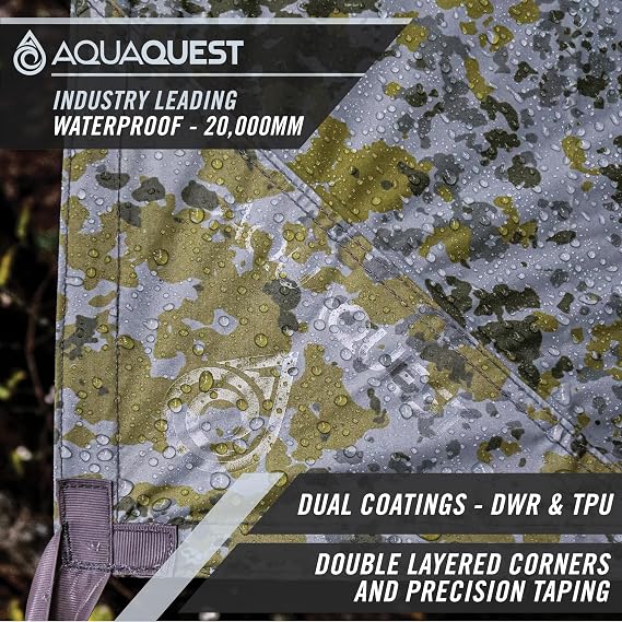 AquaQuest Defender Tarp Heavy-Duty Waterproof (20,000 mm) Seam-Taped Rain Fly for Camping, Bushcraft & Survival