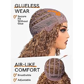 GORGIUS Veralux Blend Human Hair Curly Wig with Bangs Cinnamon Brown Shaggy Curl Glueless Bang Wig with True Scalp Upgraded with Natural Human-Hair-Like Premium Synthetic Fiber