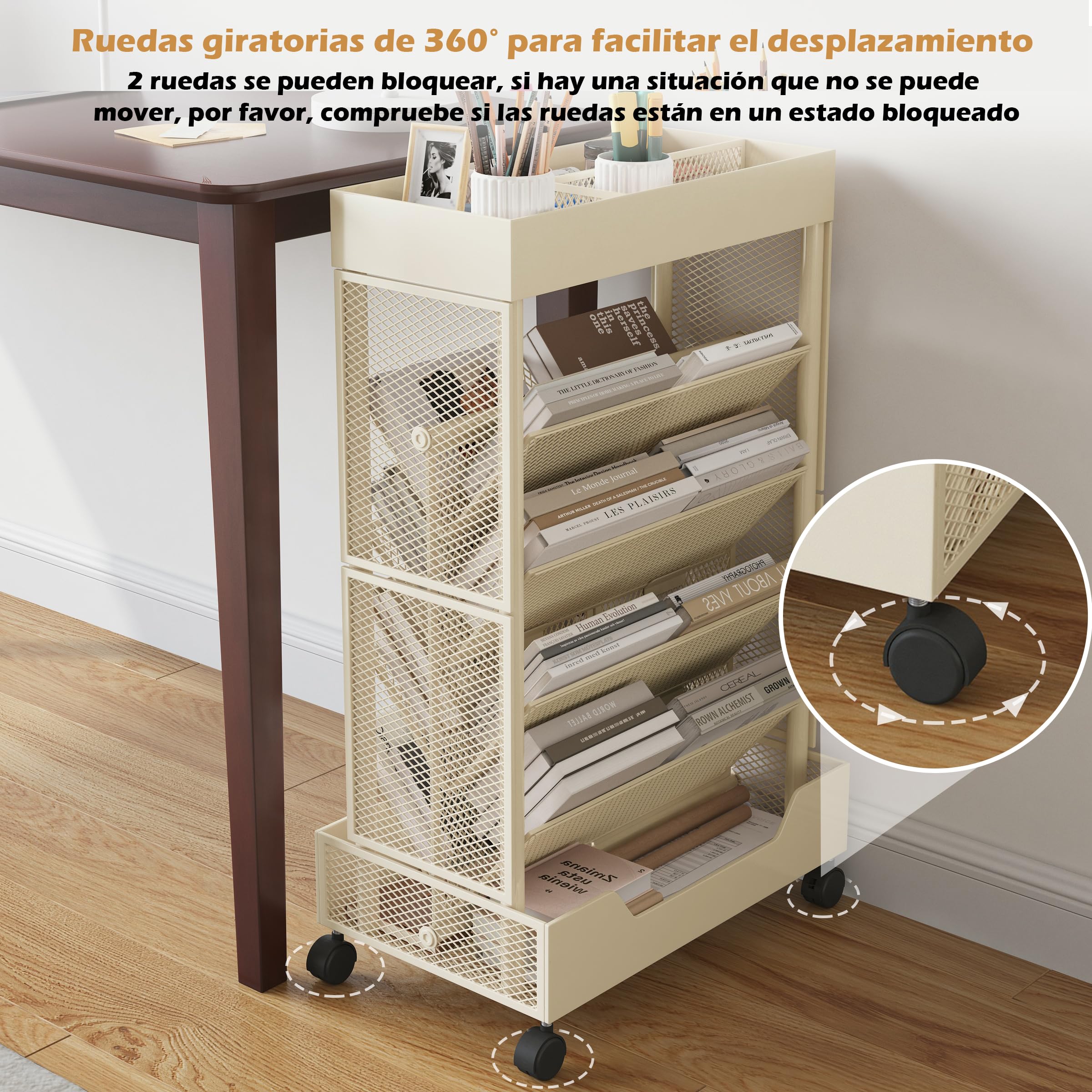 COVAODQ Estantería móvil con Ruedas, Organizador de Almacenamiento extraíble para niños, para Escuela, Aula, hogar (Beige)