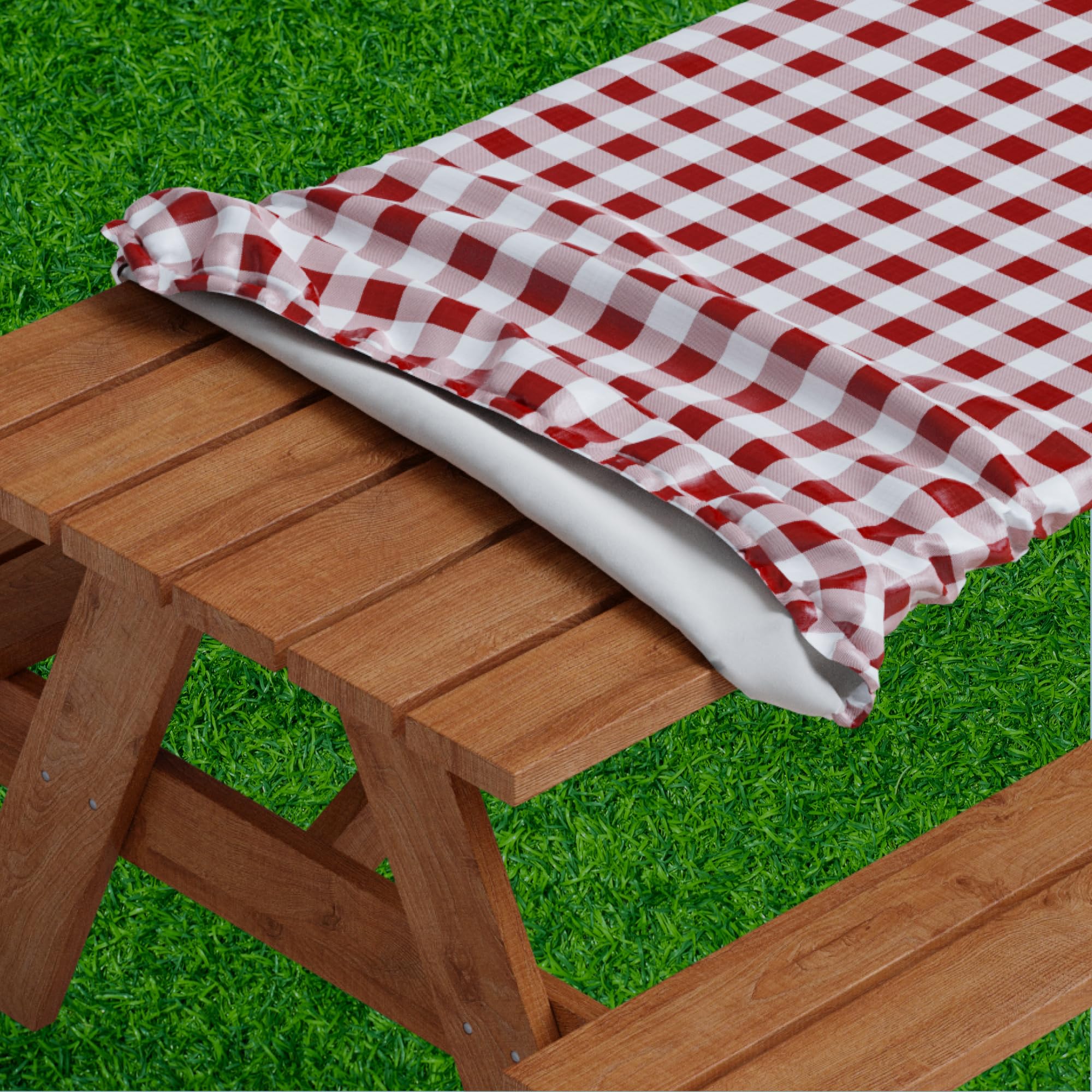 Sorefy Vinyl Fitted Picnic Table Cover, Checkered Design, Flannel Backed Lining, 30" x 72" Burgundy