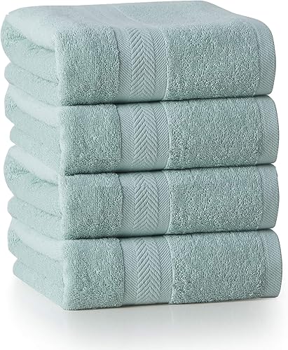 Acanva Juego de toallas de baño de algodón orgánico, toallas de baño suaves para hotel, spa, 27 x 54 pulgadas, verde, paquete de 4