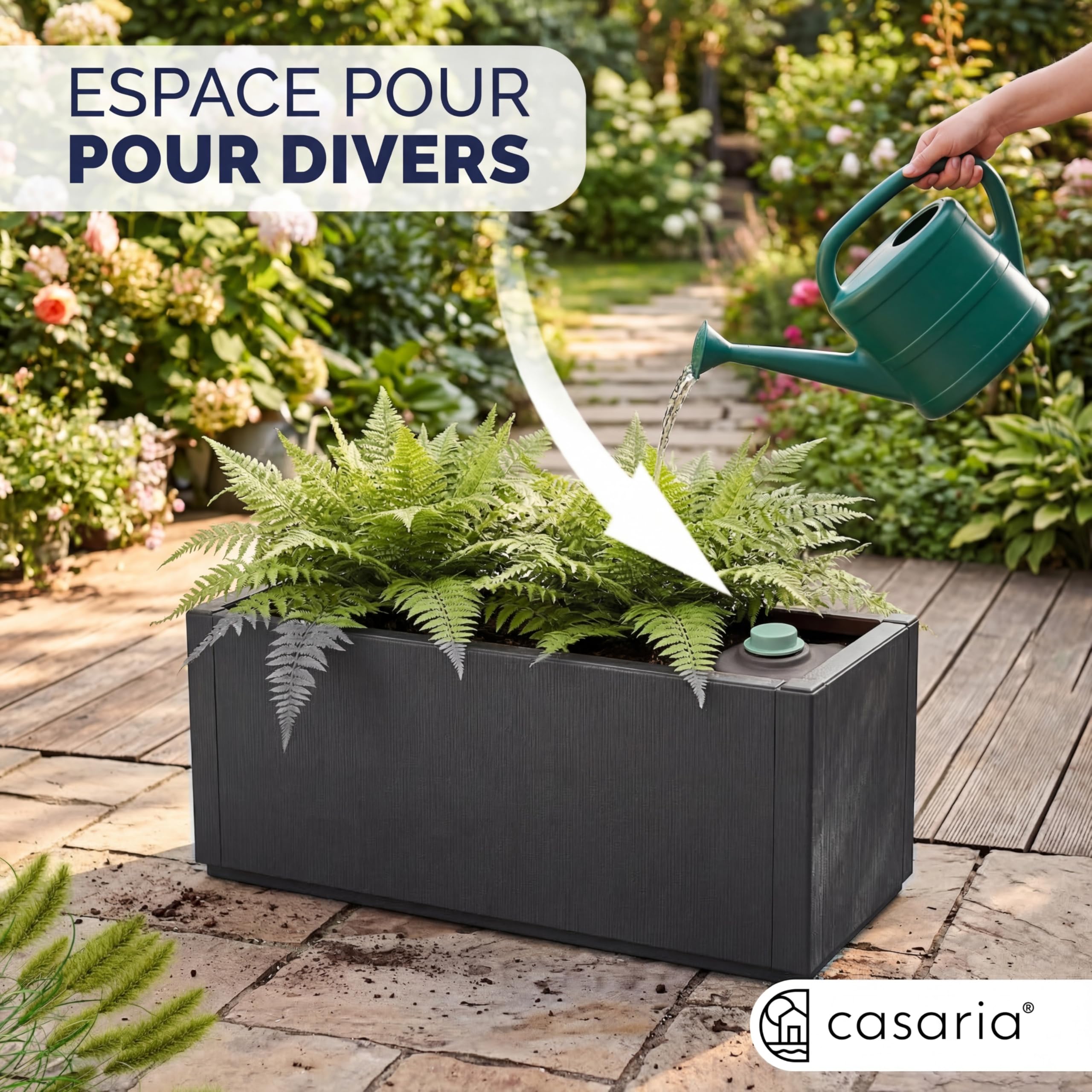 Casaria® 2X Jardinière Ethica Anthracite 80x36x36cm 80L résistante Fond d'écoulement Bac à Fleurs Pot de Fleurs Jardin Balcon
