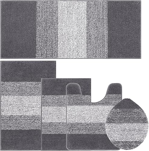Miniatura 9 de Vaukki Juego de 5 alfombras de baño, antideslizantes, de microfibra peluda, absorbentes, lavables, para bañera (18 x 26 pulgadas + 20 x 32 pulgadas