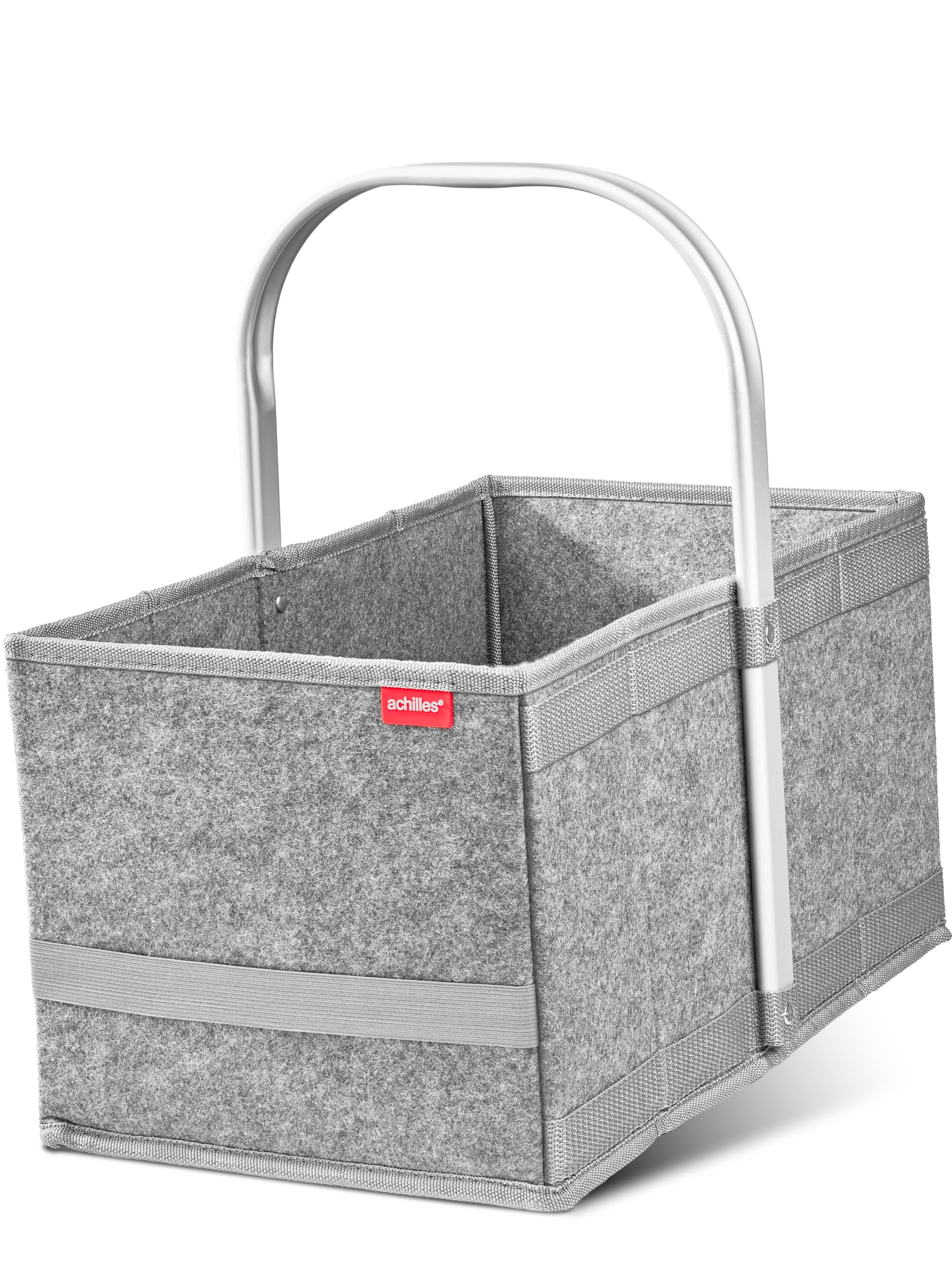 achilles Foldable Felt Shopping Basket - Folding Carry Basket with Aluminium Handle - Lightweight & Robust - Compact Shopping Bag - 40 x 24 x 20 cm - Grey