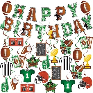26 PCS Football Party Banners Football Birthday Decorations Sports Theme Hanging Swirls Happy Birthday Party Ceiling Streamers for Boys Kids Birthday Sports Party Supplies