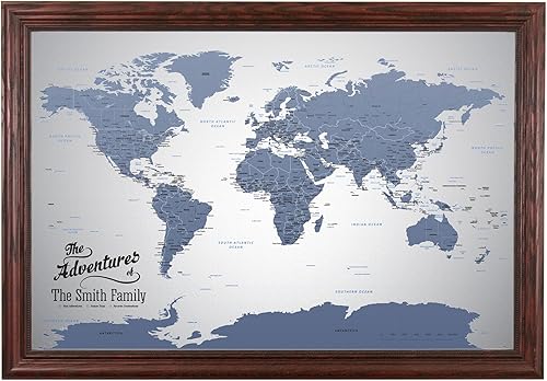 Vista 18 de Canvas - Personalized Blue Ice World Push Pin Travel Map with Black Frame 1. Cartel de lona enrollada