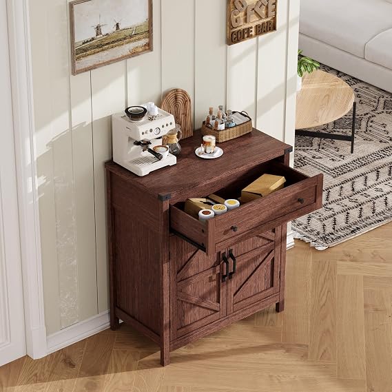 ChooChoo Kitchen Storage Cabinet, Coffee Bar Cabinet, Farmhouse Buffet Sideboard with Drawer for Kitchen, Living Room, Walnut