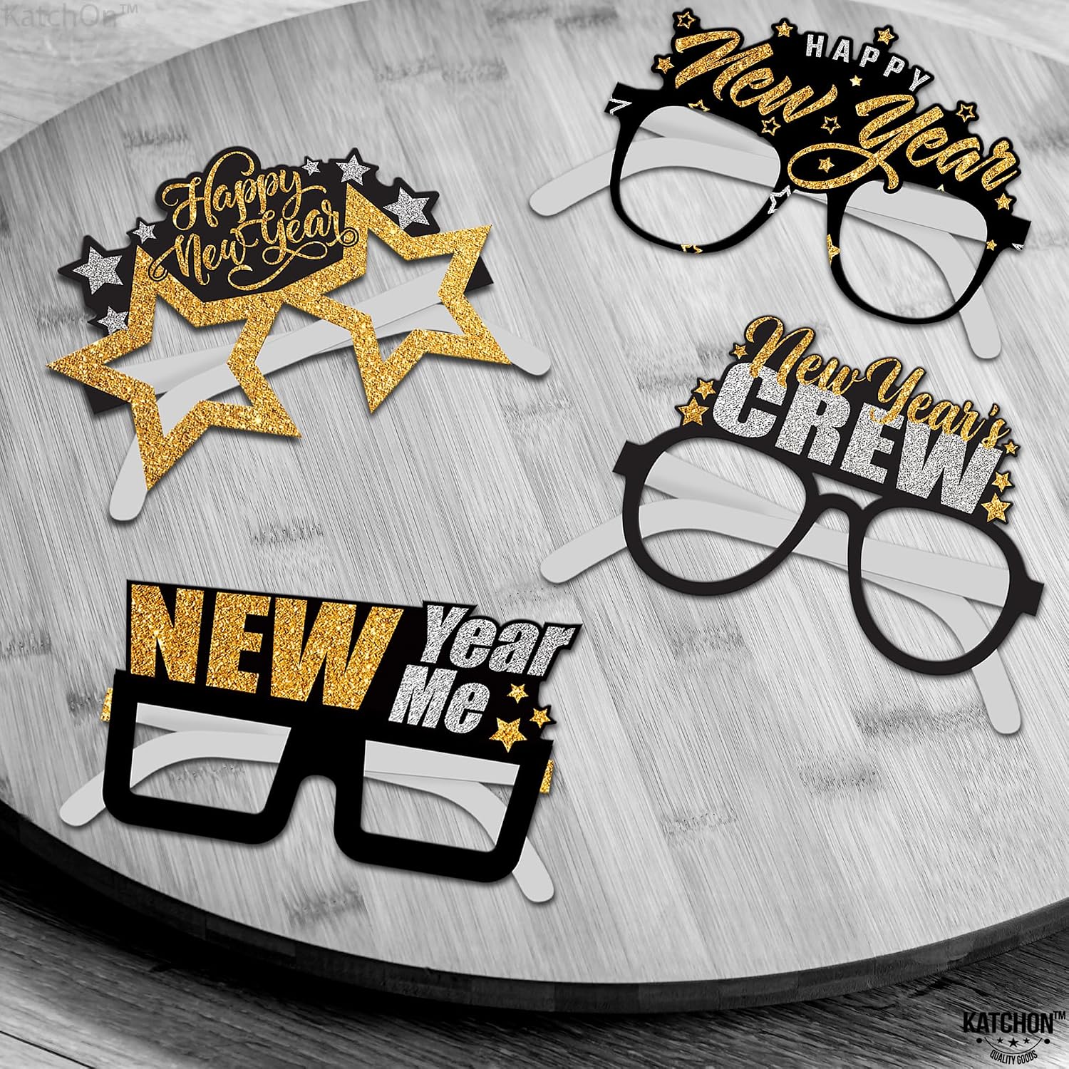 KatchOn, Pack of 50, Happy New Years Eyeglasses| New Years Eve Party Supplies 2026 with Glitter New Years Photo Booth Props 2026 | New Year Photo Props for New Years Eve Party Supplies 2026