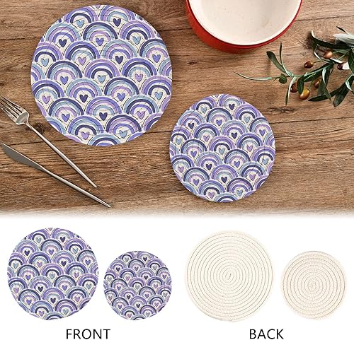 Miniatura 4 de Kigai Valentine's Day Heart Rainbow Round Trivets Pot Holders Set of 2, Heat Resistant Cotton Trivets for Hot Dishes, Pot, Bowl,Teapot, Hot Pot and