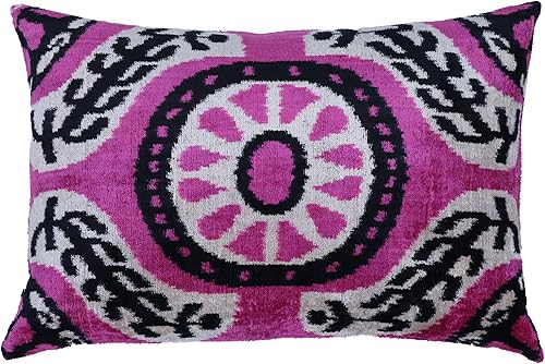 Miniatura 3 de Almohada decorativa hecha a mano con funda de cojín rellena de plumón, color rosa oscuro geométrico, funda de cojín lumbar de seda de terciopelo
