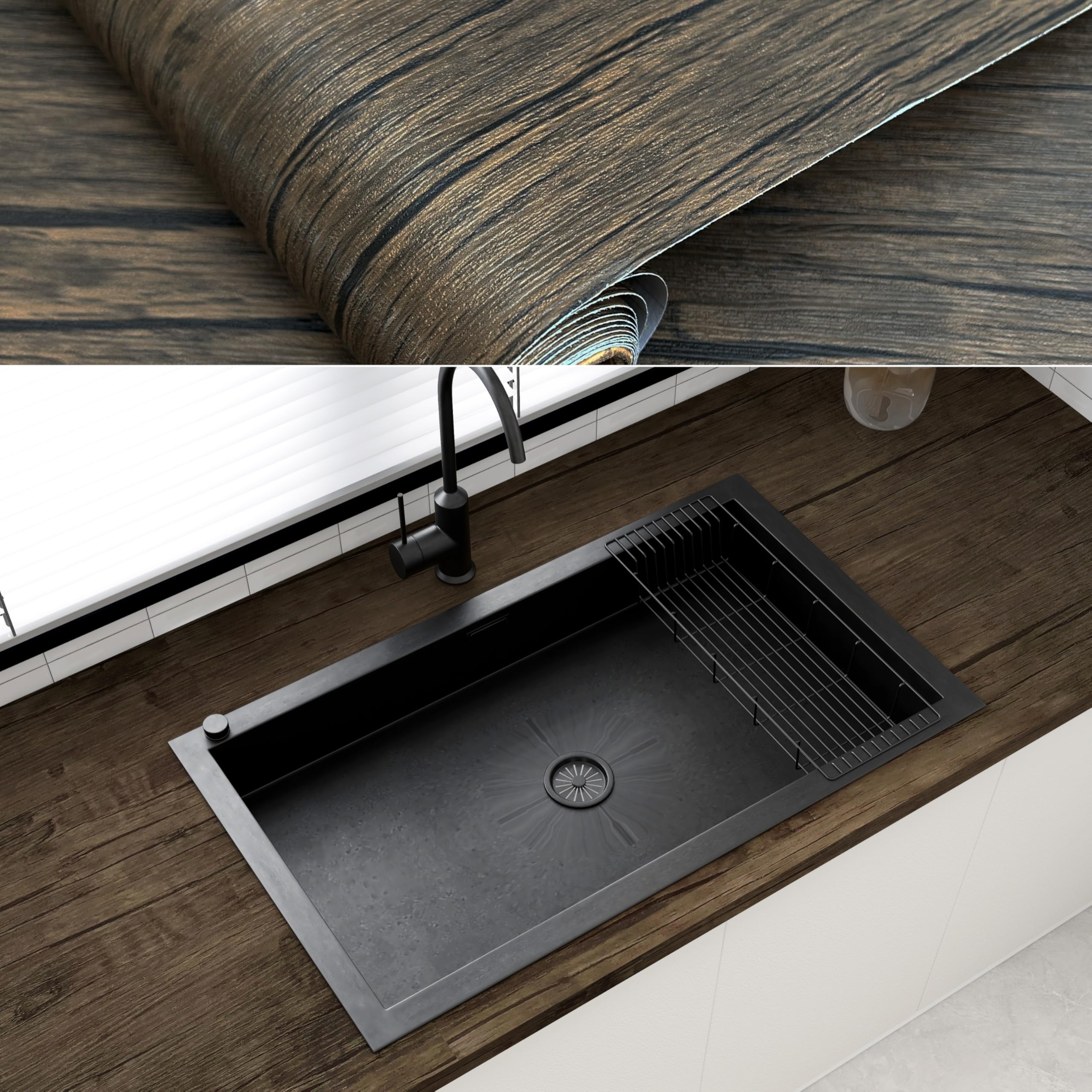 Rotolo di plastica con retro adesivo per mobili, pellicola in vinile da cucina, strumento autoadesivo incluso, carta da parati effetto legno per fai da te, facile da usare