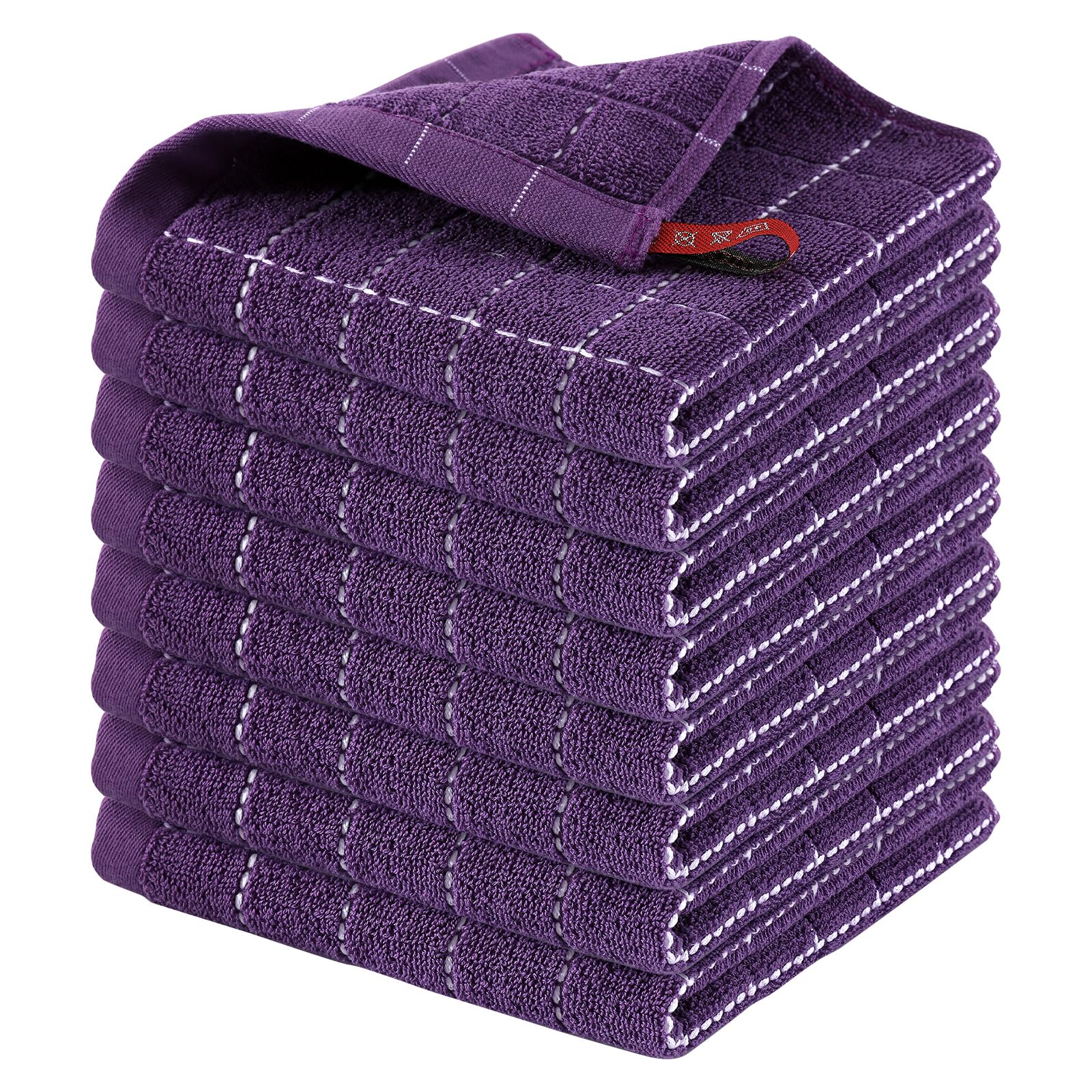 Homaxy 100% Cotton Terry Kitchen Dish Cloths, 8 Pack, Purple | Ultra Soft and Absorbent, Suitable for Drying and Washing Dishes