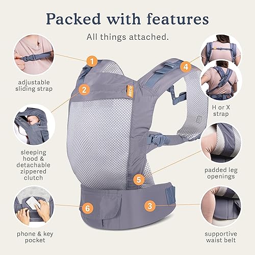 Miniatura 3 de Beco Portabebés para niños pequeños  Transportador frontal de malla 3D transpirable estilo mochila con respaldo alto de apoyo y asiento ergonómico