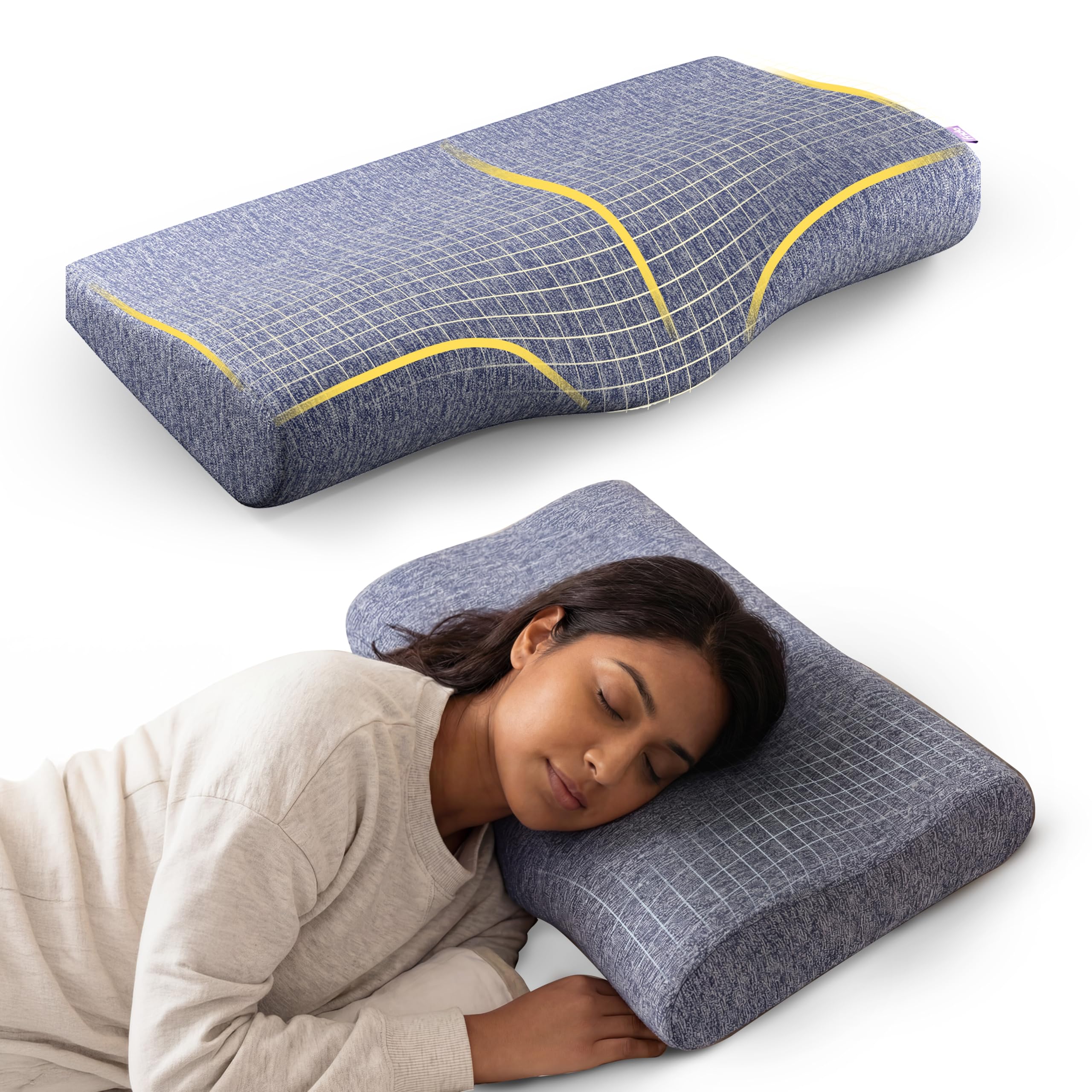 Frido Ultimate Neck Contour Cervical Plus Pillow for Neck, Back Pain, Shoulder Pain, Orthopedic Ergonomic Memory Foam Best Pillow for Cervical Spine Neck Pain Relief | Premium Blue – Large