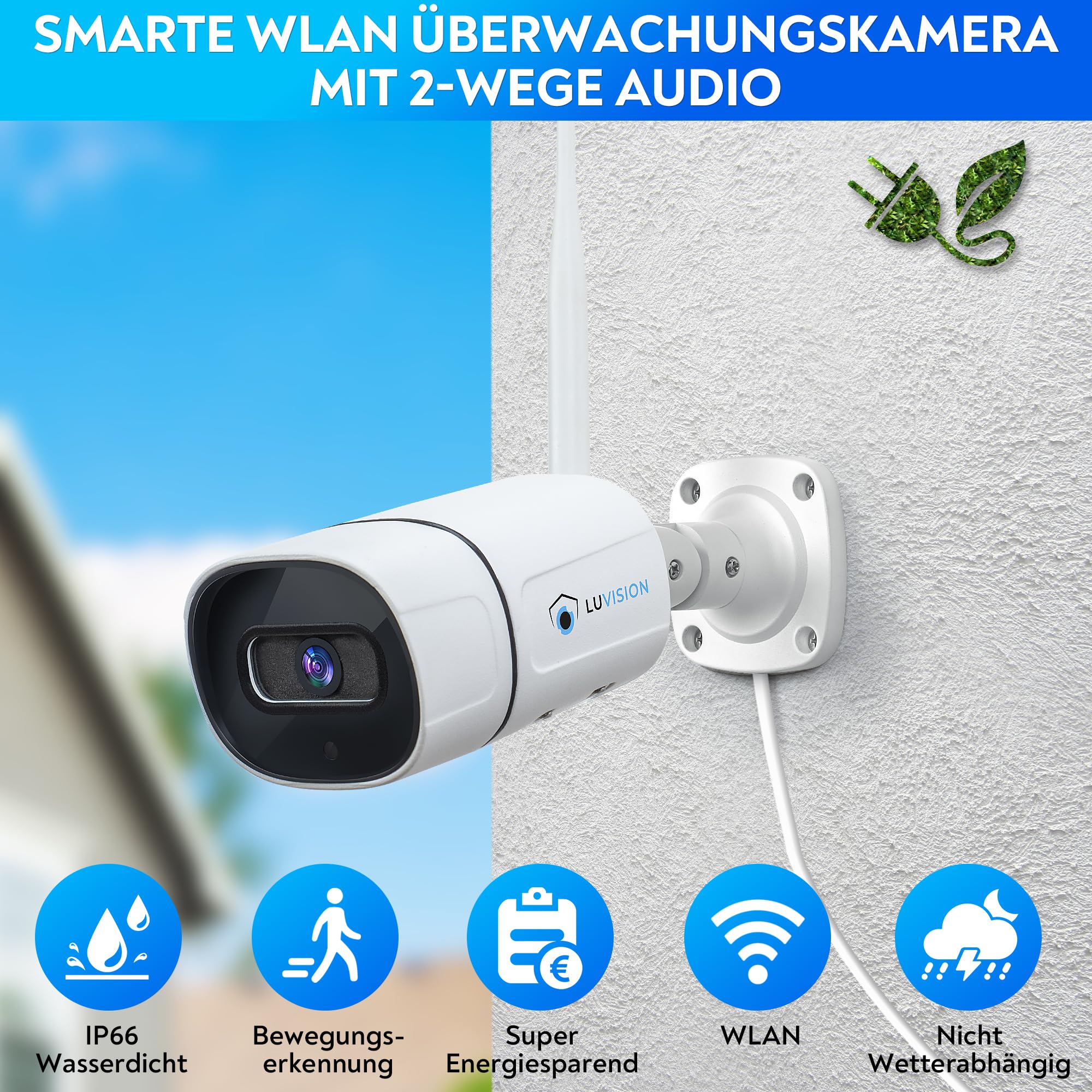【3MP+Mikrofon+PC Software】 Dual WLAN Funk Überwachungssystem mit Monitor, Überwachungskamera Set Nachtsicht in Farbe, KI Personenerkennung, 2-Wege Audio, 10 Kanal NVR, 4 WiFi Kameras für Aussen