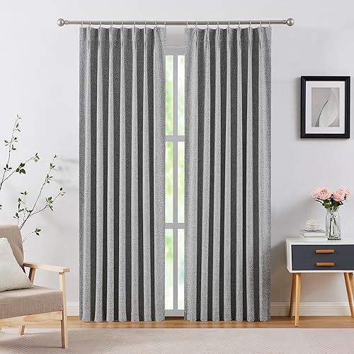 Cortinas opacas plisadas de lino con textura de 84 pulgadas de largo para sala de estar, cortinas plisadas con aislamiento térmico para barra y