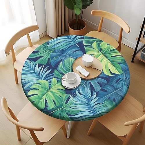 Vista 99 de Pardick Mantel redondo ajustable con diseño de flores de arte en acuarela con mantel elástico, mantel elástico redondo, impermeable, lavable, se