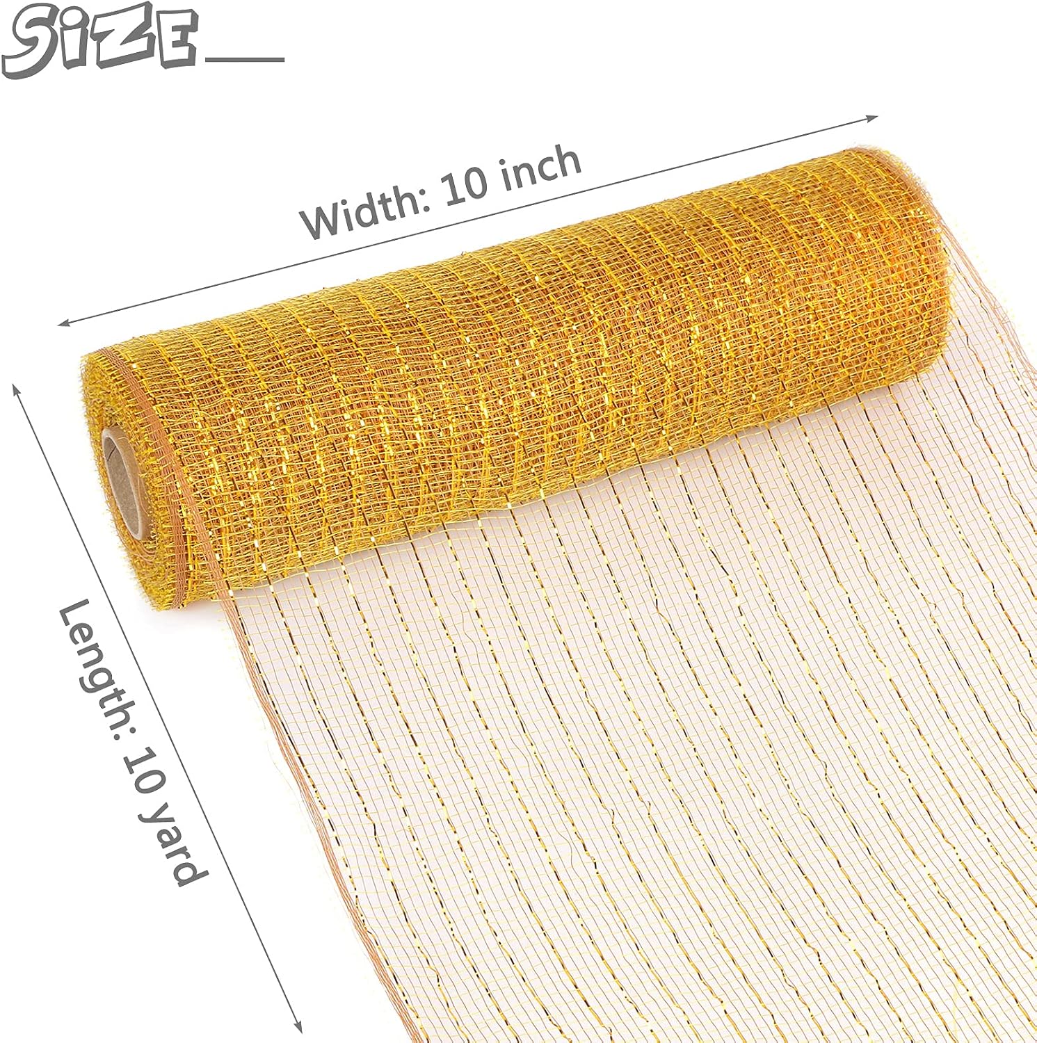 2 Pack Deco Mesh 10 Inch x 30 Feet Decor Mesh Ribbon with Metallic Foil Deco Mesh Wreath Supplies Ribbon Mesh Roll for Spring Wreaths Craft Party, Not Wired (Gold Light Gold) image 2