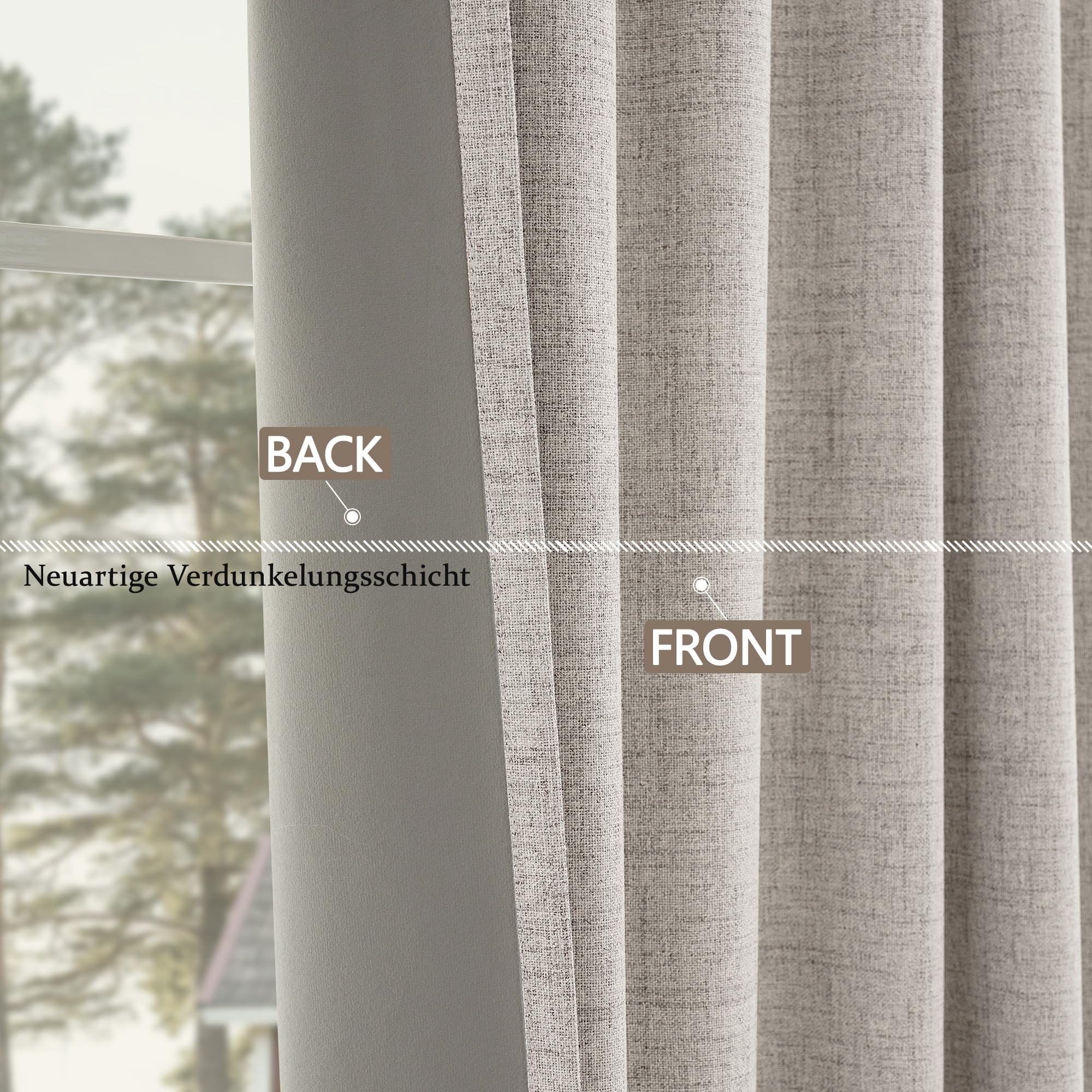 CUCRAF Cortinas opacas de lino 100% con ojales, cortinas opacas, cortinas opacas, 229 x 229 cm, juego de 2 unidades, cortinas térmicas, protección contra el frío, aislamiento acústico, para salón o