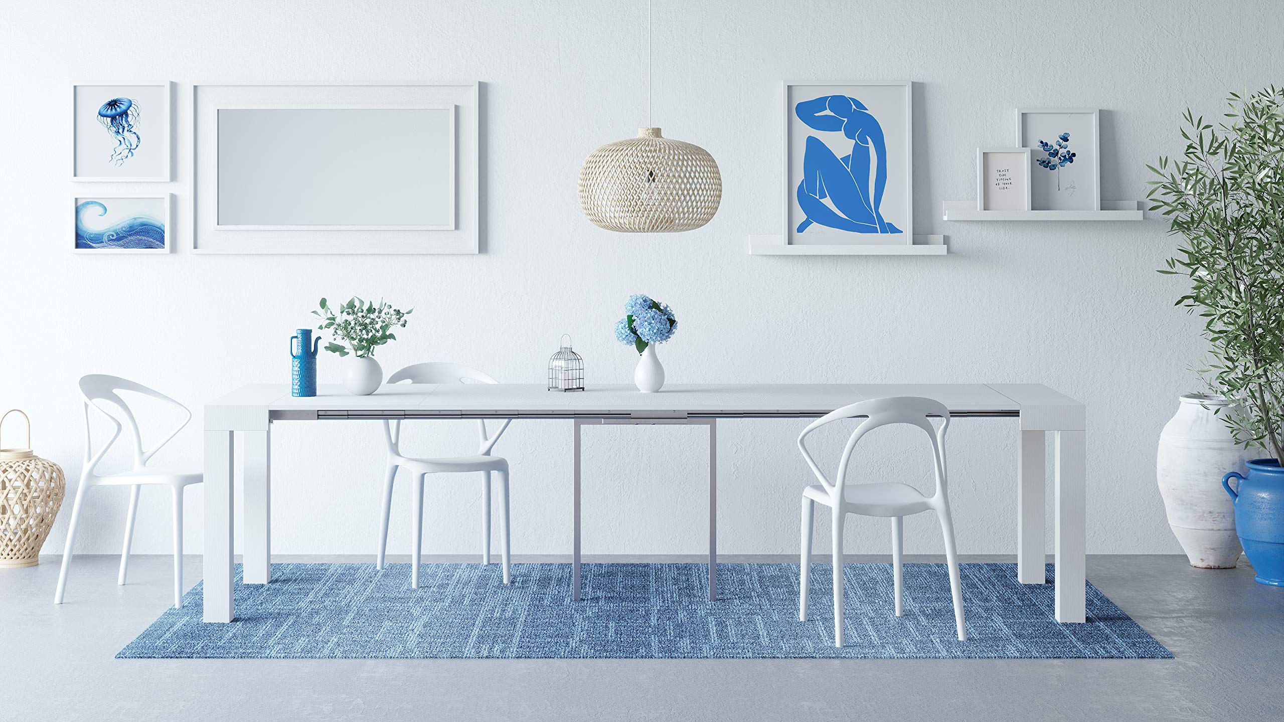 MOBILI FIVER, Mesa Consola Extensible First, 45(305) x90 cm, Color Blanco Brillante, para 14 Personas, Mesa Consola Extensible por Cocina y salón, Made In Italy