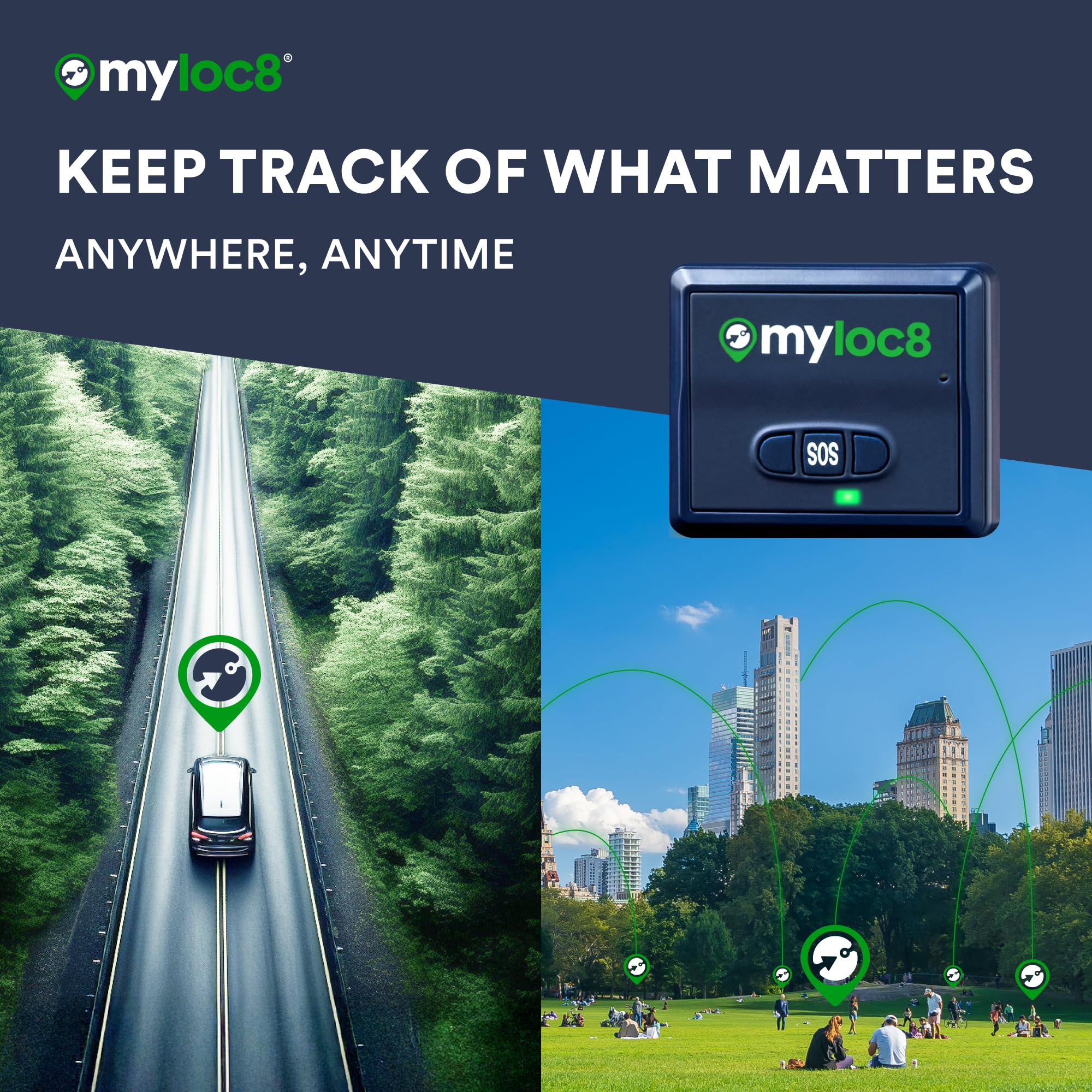 Myloc8 - Localizador GPS universal para vehículos, niños, equipaje, dispositivo de seguimiento GPS de coche con 4G LTE, actualizaciones en tiempo real para camiones, remolques, bicicletas