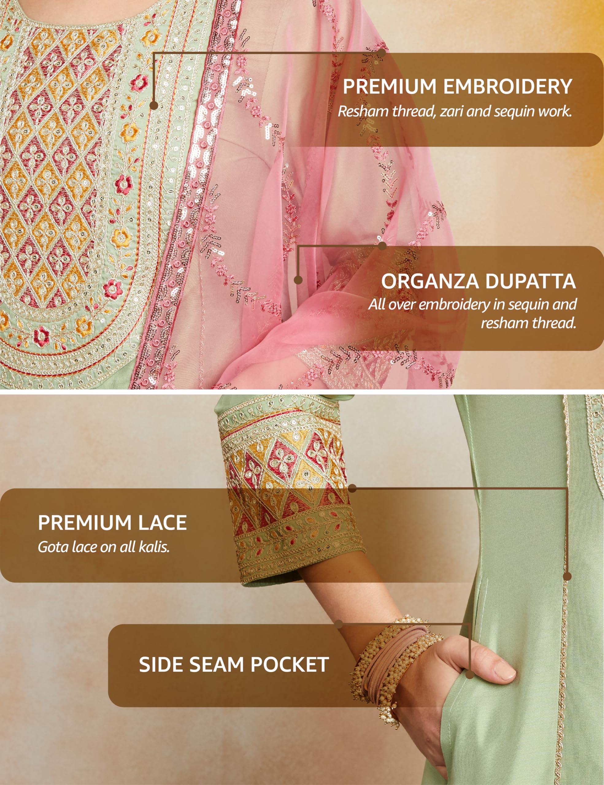 Amazon Brand - Myx Women's Embroidered Anarkali Kurta Set with Organza Dupatta (Available in Plus Sizes) product image 2