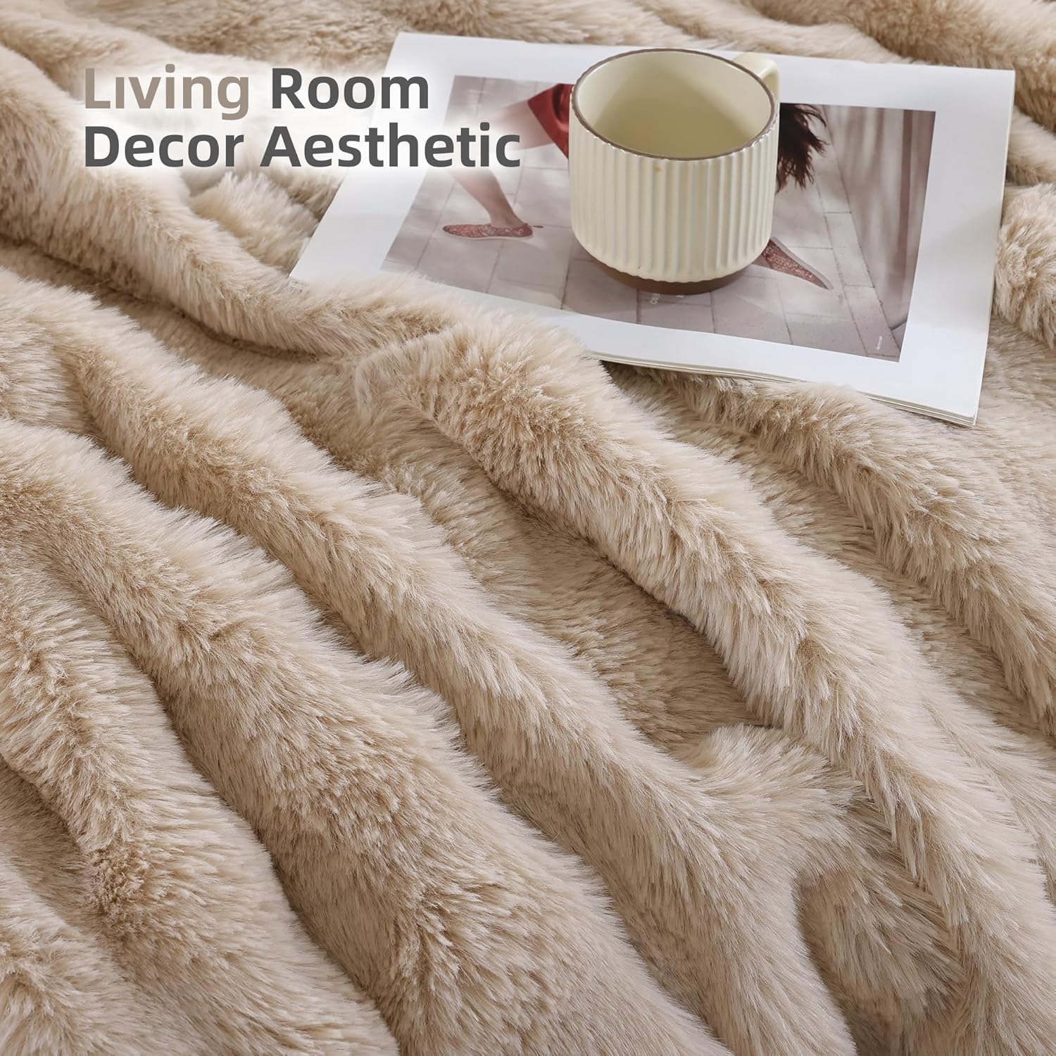 Smoofy Faux Fur Throw Blanket for Couch – Linen Fluffy Cozy Rabbit Fleece, Plush Soft Bubble Blanket for Sofa & Bed, for Mom, Warm Fuzzy Home Room Decor Throw 50" x 60" - Image 5