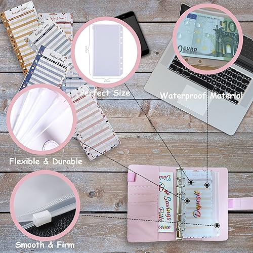 Miniatura 3 de Carpeta de presupuesto de 28 piezas A6 de piel sintética para cuadernos organizador de presupuesto personal 10 sobres de presupuesto en efectivo