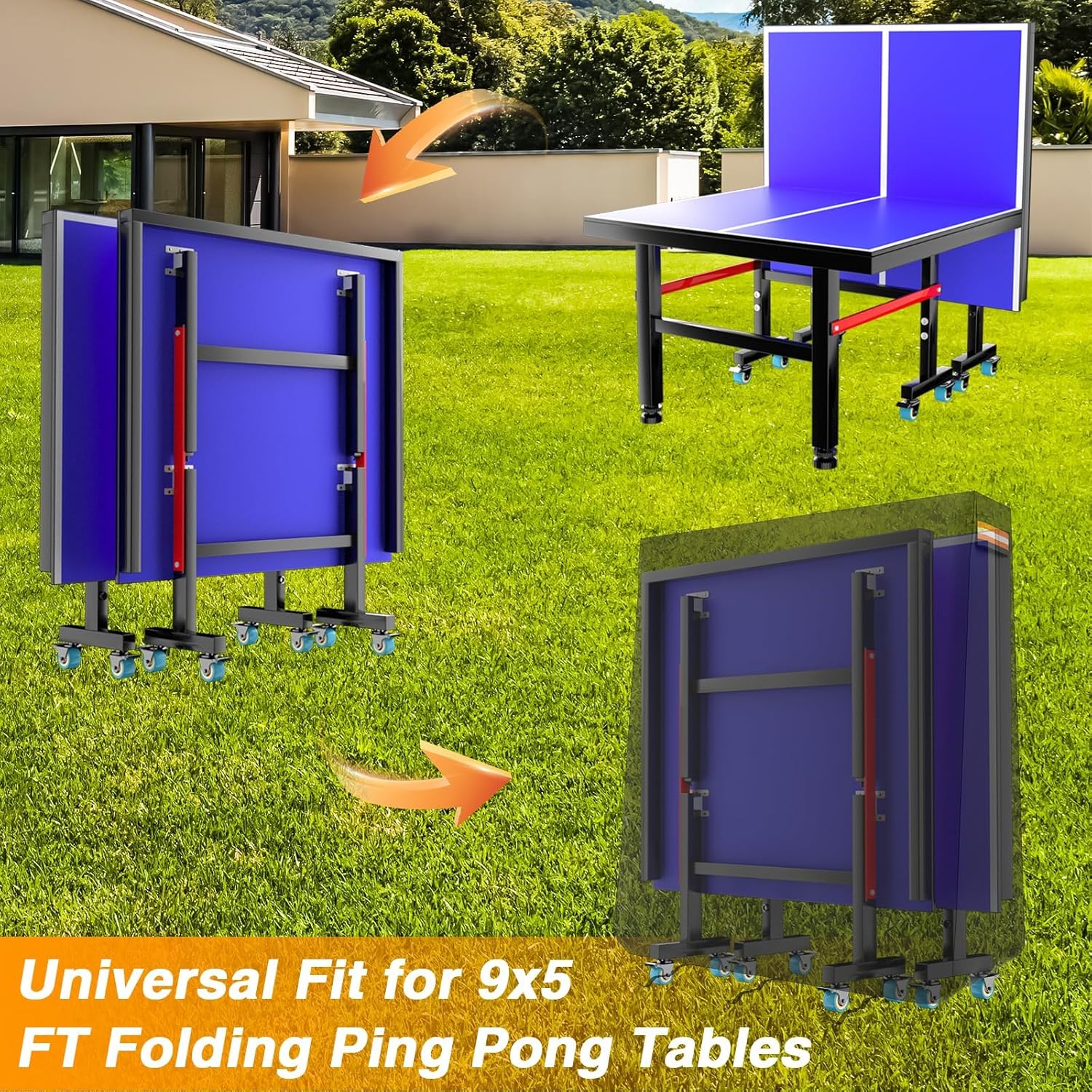 Ping Pong Table Cover Outdoor Waterproof Folding Table Tennis Cover Heavy Duty 420D Sunproof Windproof for Universal 9 x 5 FT Foldable Tables with Storage Bag