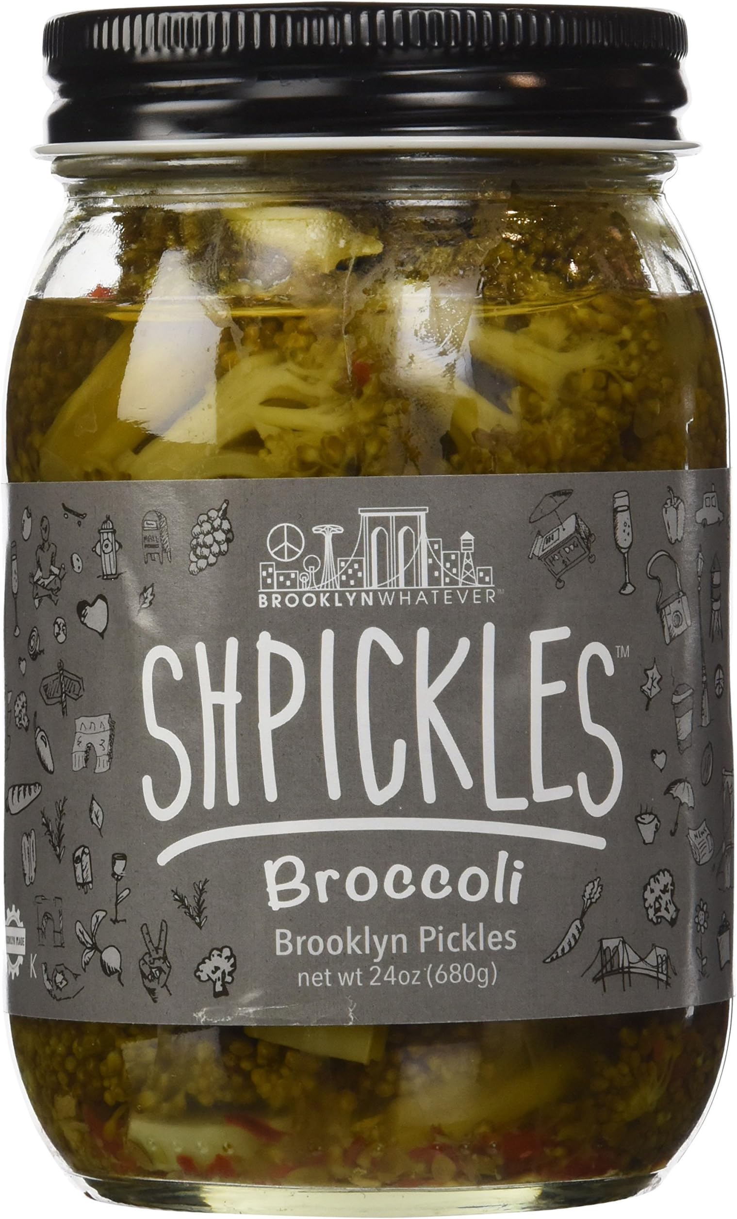Brooklyn Whatever Shpickles Pickled Broccoli, Handmade, Sugar Free, Gluten Free, Soy Free, Vegan, All Natural, 24oz Jar