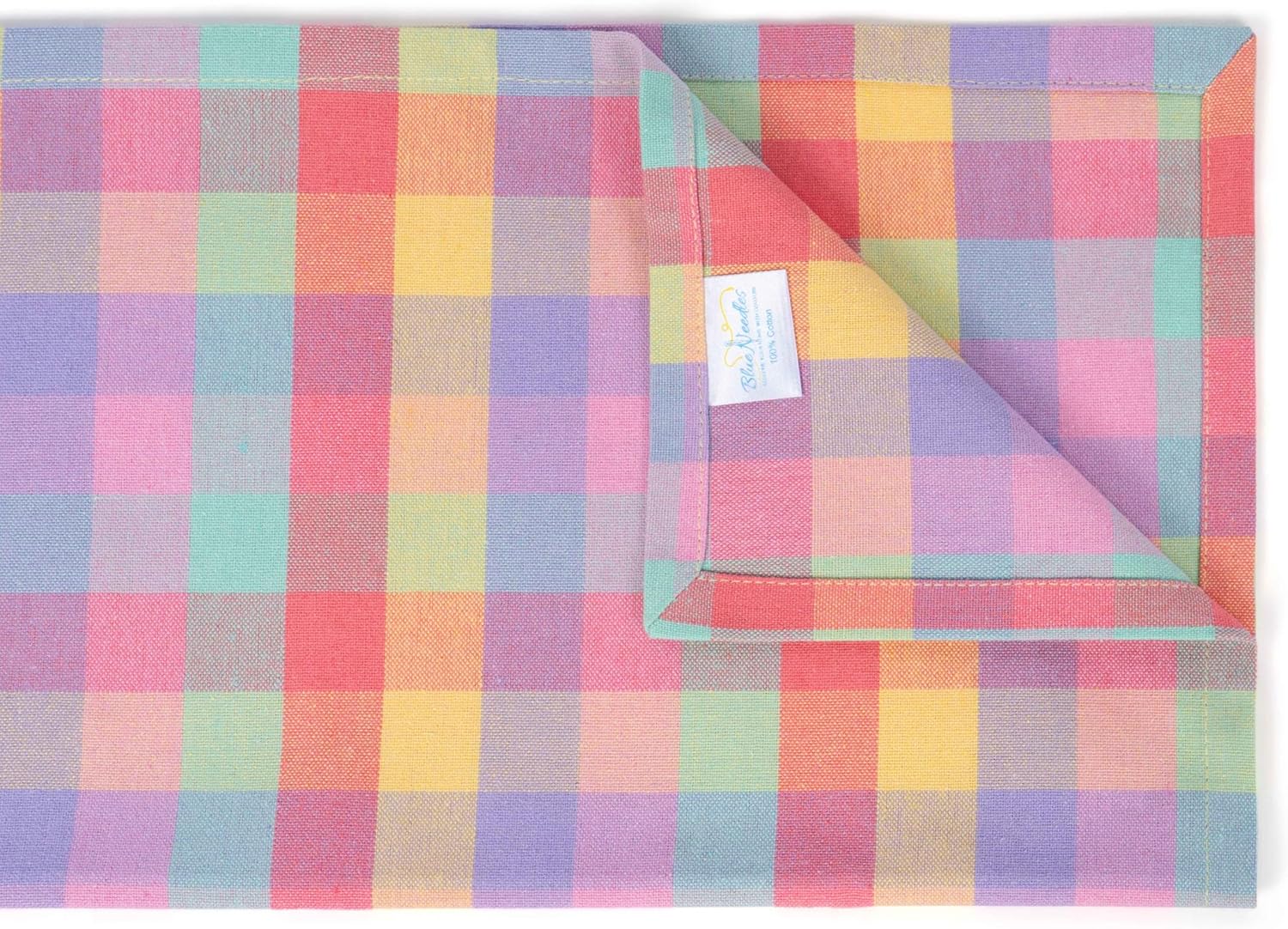 Blue Needles Gingham Buffalo Plaid Cloth Napkins 100% Cotton Set of 12 Dinner Table Napkins 18x18 inch - Spring Summer Easter - Soft, Reusable, Washable Perfect for Everyday Use - Multicolor