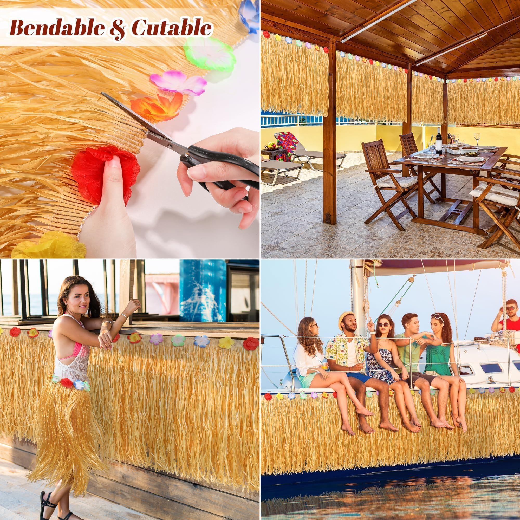 Fovths Rouleau de jupe de table hawaïenne Luau - 11 x 74,9 cm - Jupe de table en paille naturelle - Décoration de fête hawaïenne pour fête Luau