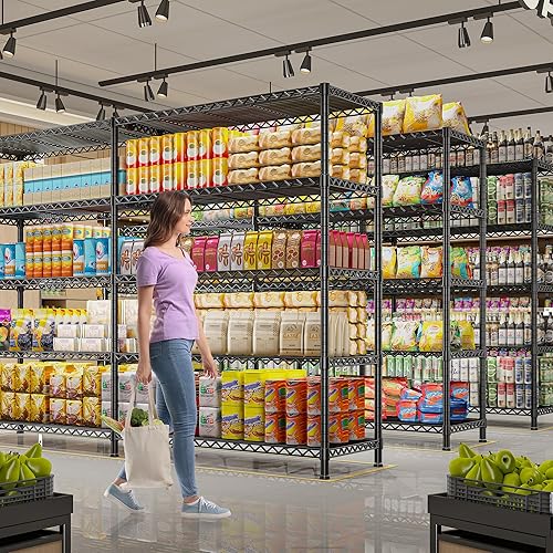 Miniatura 9 de REIBII Estantes de almacenamiento de 73 pulgadas de ancho con carga de 1650 libras, estantería de metal de 5 niveles, estantes de metal resistentes