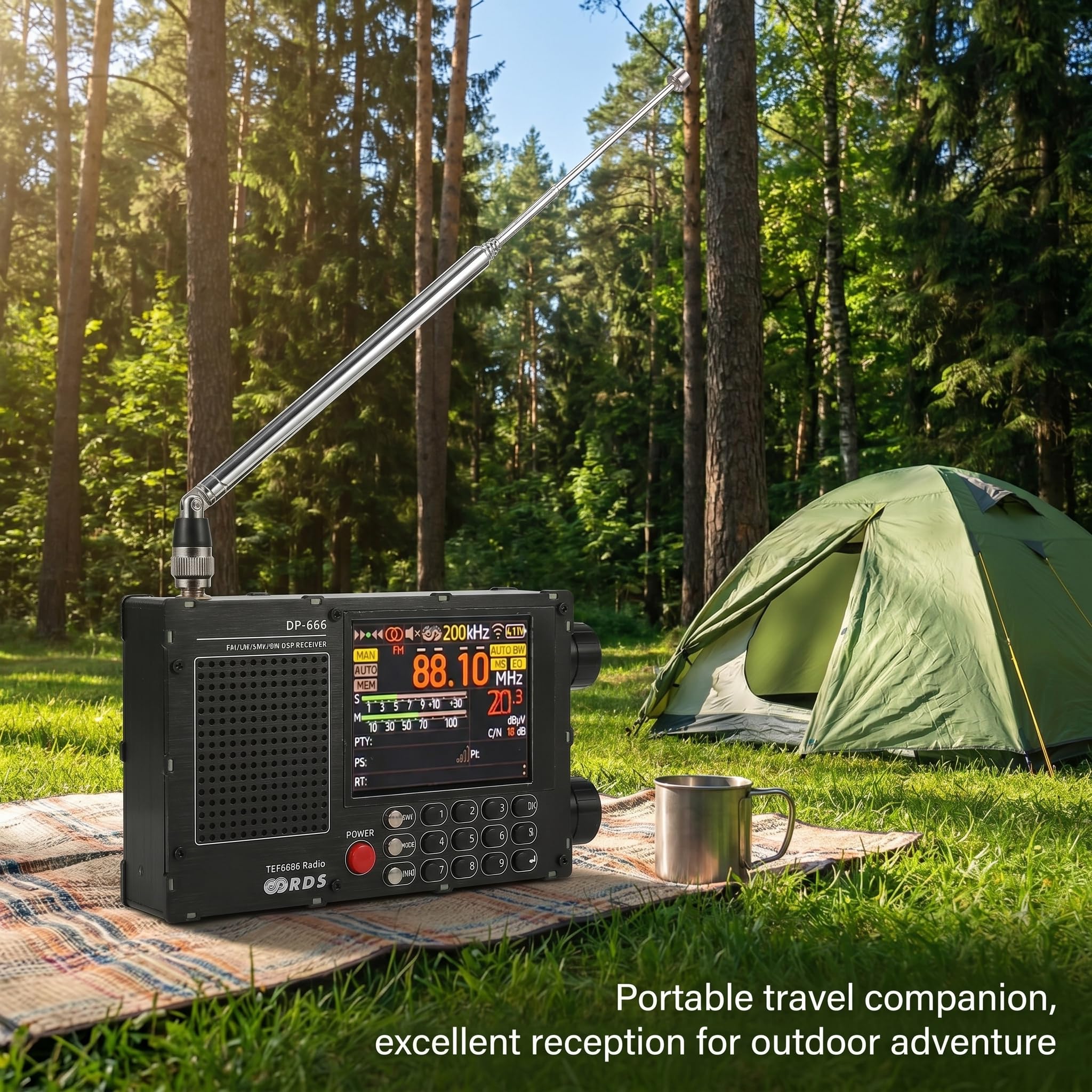 Radio portatile digitale, Radio a onde corte portatile, Radio portatile a onde corte, DP-666 TEF6686 digitale FM AM LW per ricevitore radio MW SW con display RDS, touch screen da 2,8 pollici (nero)