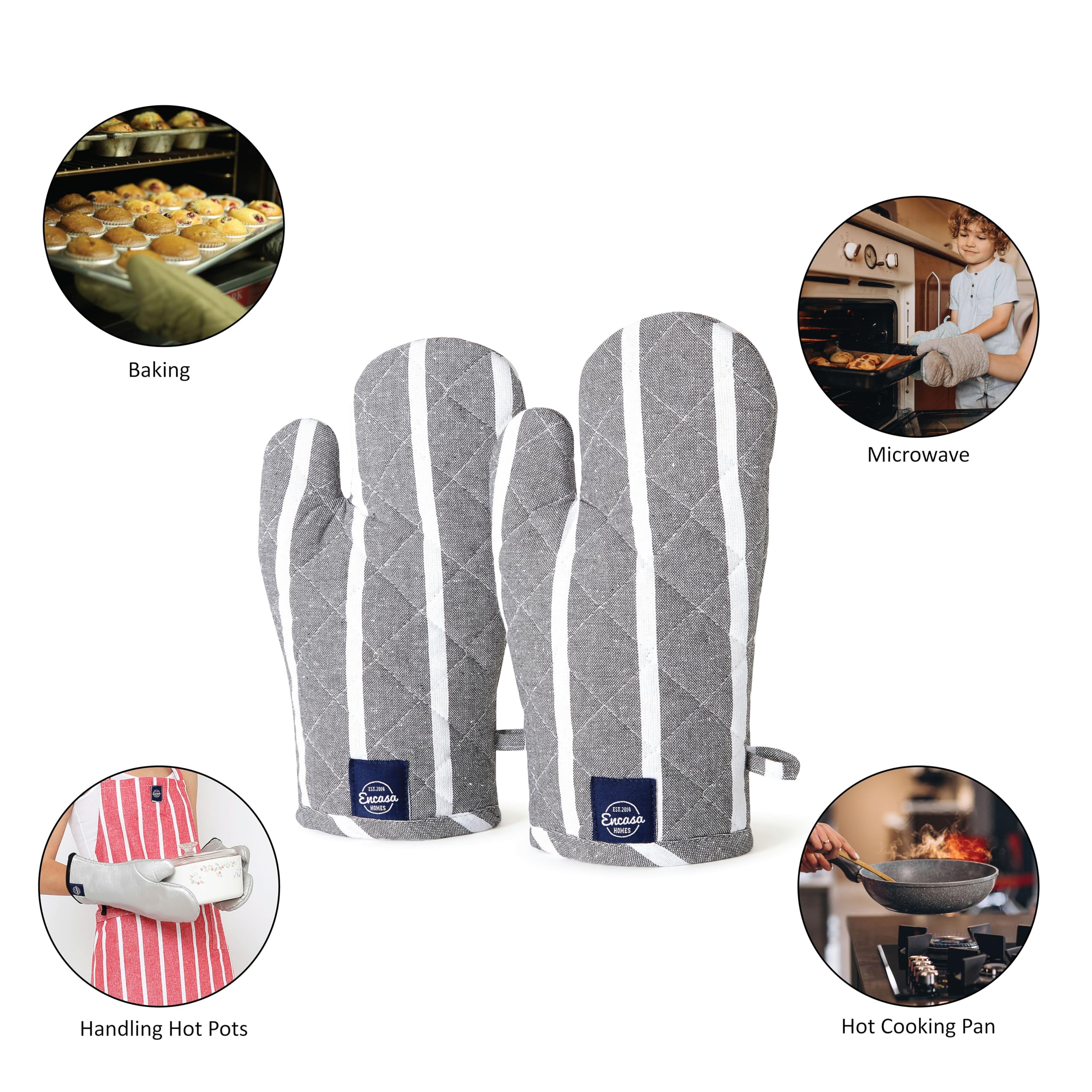 Encasa XO Oven Gloves, Quilted Cooking Mitts, Microwave Safe Grey 4