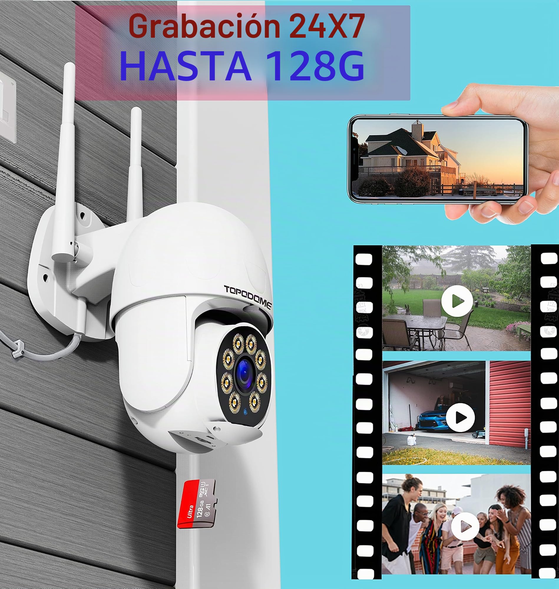 S50B 1080P Cámara de Vigilancia WiFi Exterior Pan Tilt | 360° Visión, Detección Humana, Seguimiento Automático, Visión Nocturna Color e IR, Audio Bidireccional, IP66, RTSP