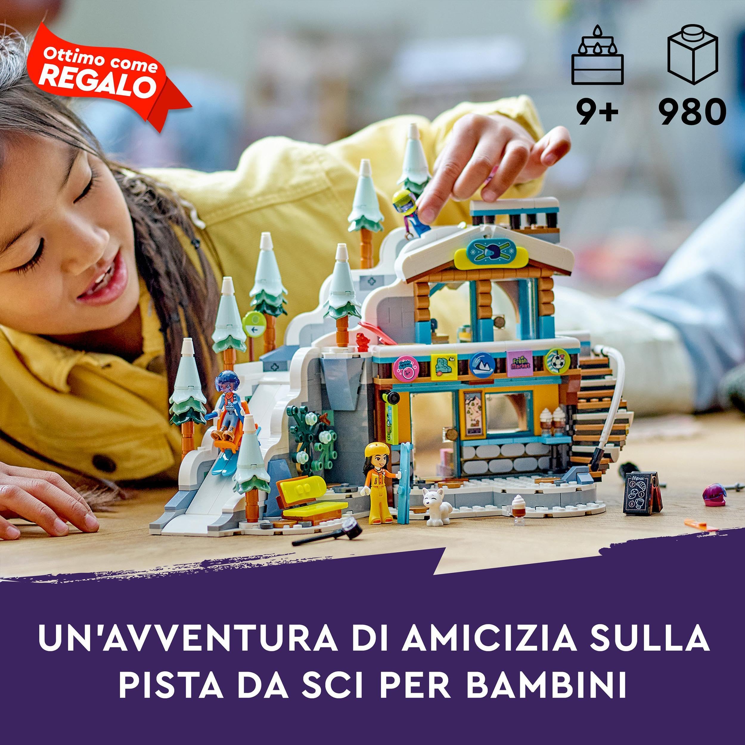 LEGO Friends Pista da Sci e Baita, Set Sport Invernali, Giochi per Bambine, Bambini, Ragazzi e Ragazze con Mini Bamboline di Liann, Aron e Zac e Figura Di Animale Fox, Regalo Creativo per Natale 41756