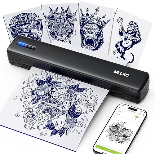 Nelko Tattoo Stencil Printer, D810 Wireless Thermal Tattoo Printer with 10pcs Tattoo Transfer Papers, Portable Tattoo Machine for Artist & Beginners, Compatible with Phones, Tablets & PC, Black