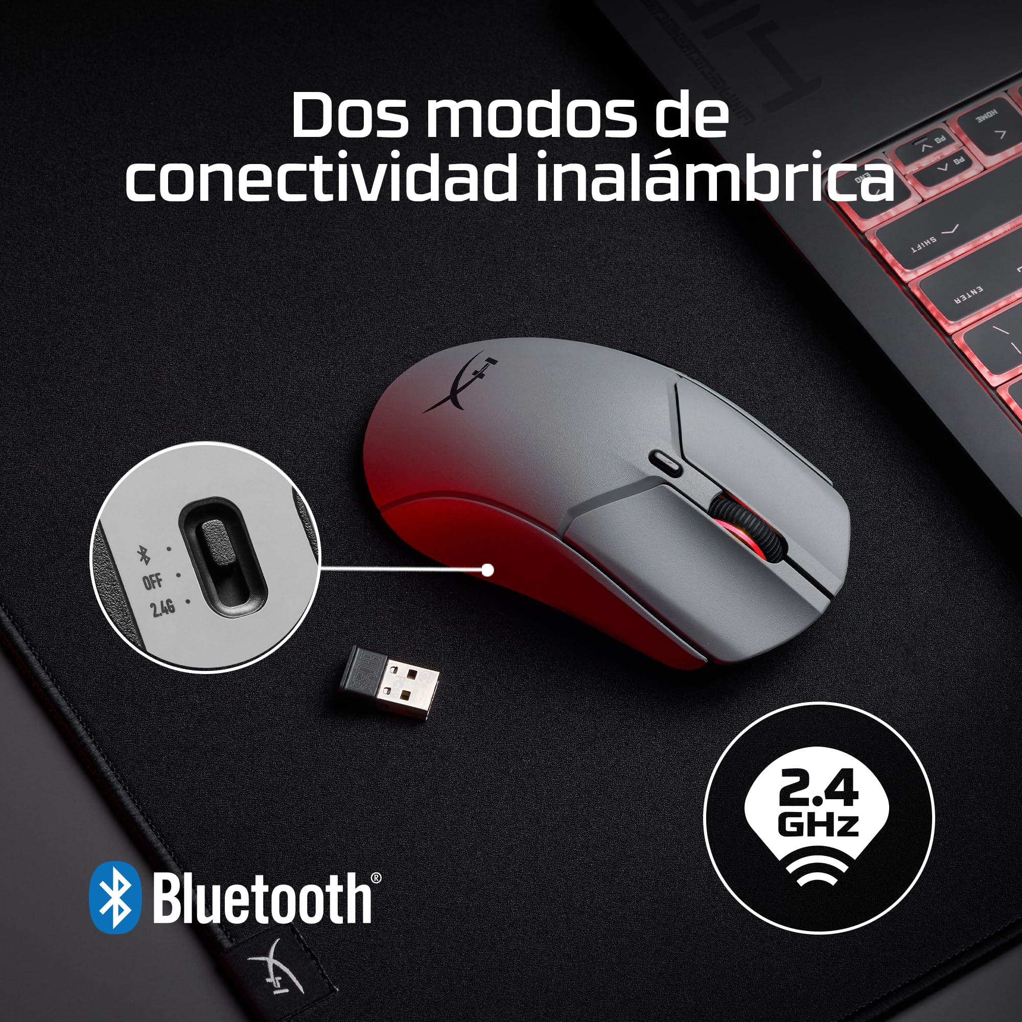 HyperX Pulsefire Haste 2 Pro - Ratón Gaming inalámbrico, RGB, Ultra-Ligero 61g, 4K, batería 90h, 6 Botones ópticos, OMEN Instant Pair, Color Gris