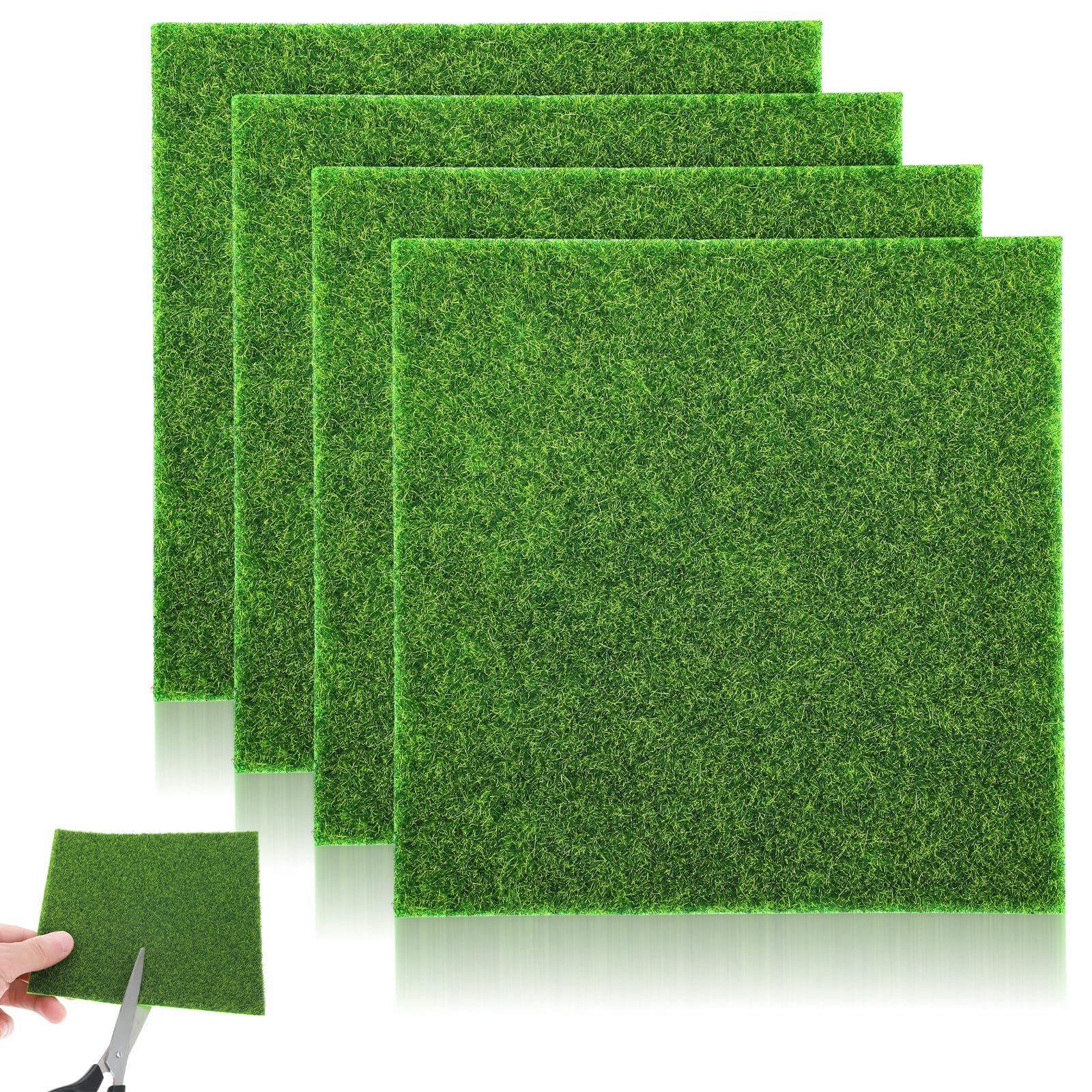 Xinjoduz Mini Kunstrasen zum Basteln 4 Stück 15x15cm Modellbau Rasen Miniatur Garten Miniaturgarten Verzierung für DIY Basteln Dekoration Mikrolandschaft Garten