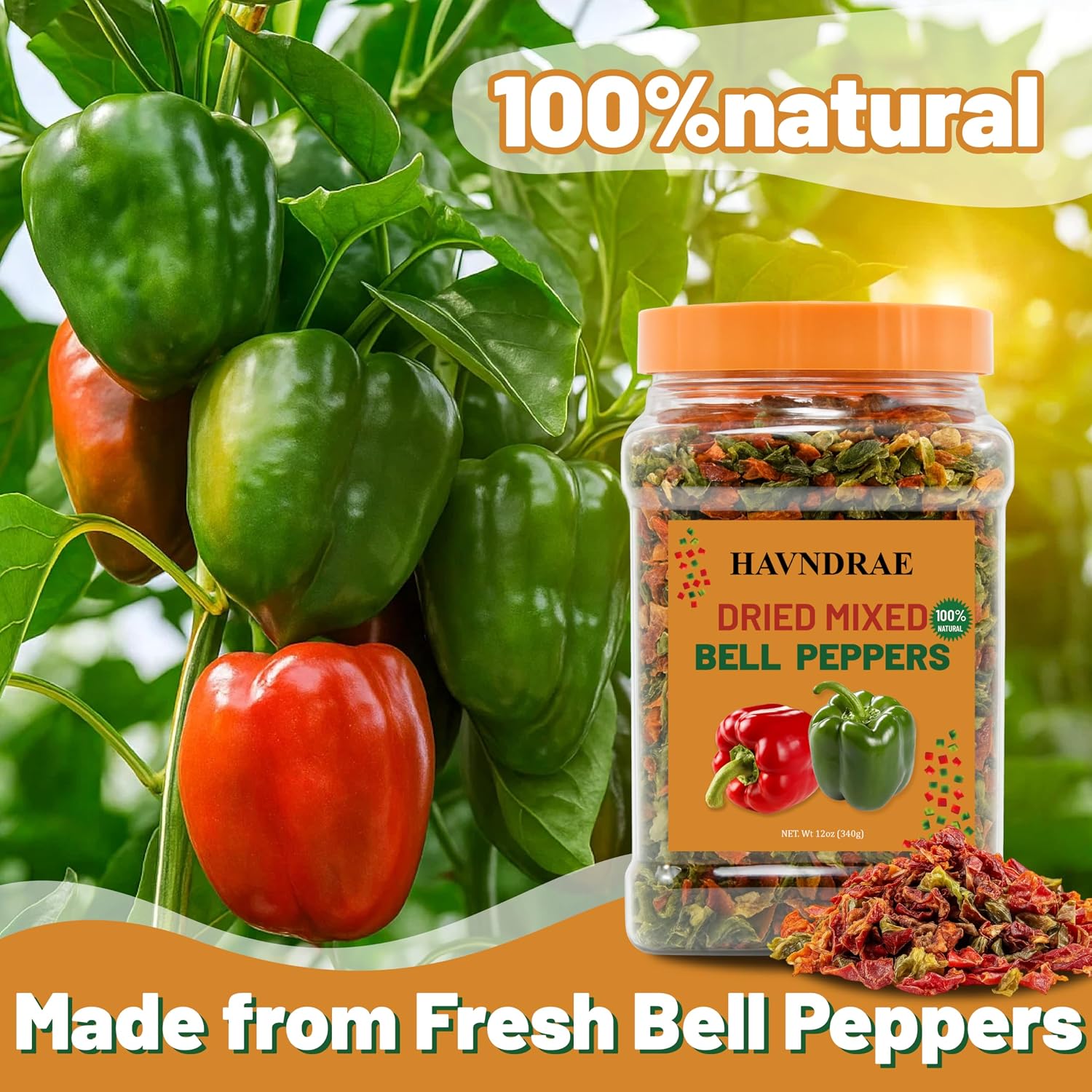 12oz Dried Bell Pepper Flakes, Red & Green Pepper Mix for Cooking image 3