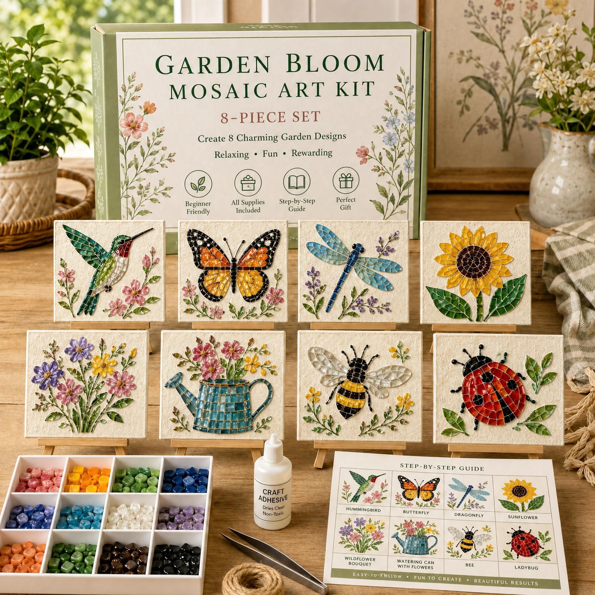 ByteCraft DIY Sea Glass Mosaic Art Kit, Sea Glass Art Kit, DIY Beautiful Ocean & Garden Inspired Artwork with Colorful Glass Pieces, Coastal Home Decor & Creative Handmade Gift Adults