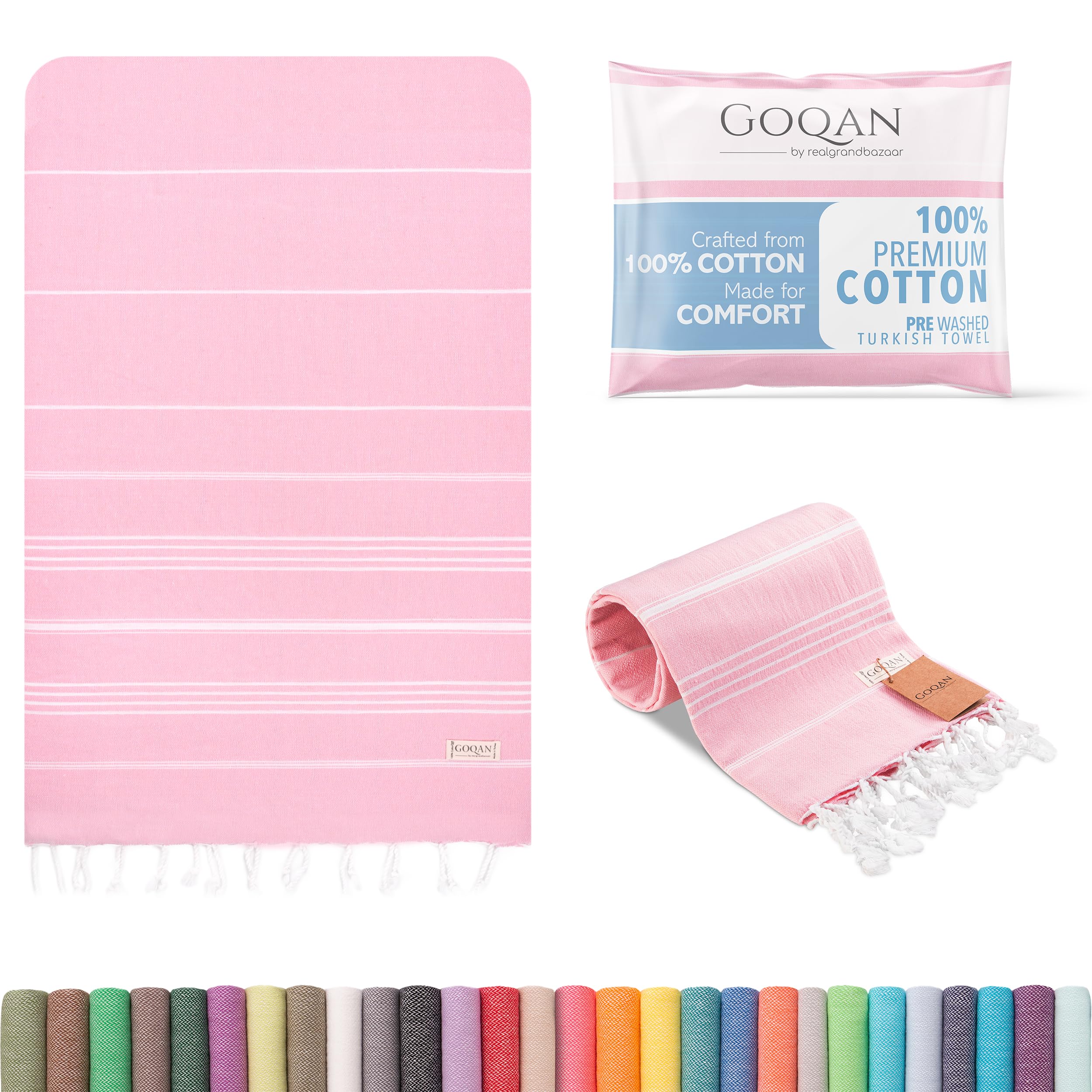 GOQAN Turkish Beach Towel Oversized 39x71 Inches - 100% Cotton, Thin & Quick-Dry, Sand-Free, For Beach, Pool, Travel, Lilac