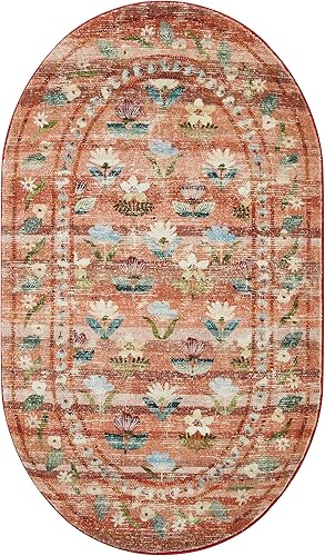 Miniatura 5 de Rifle Paper Co. x Loloi Courtyard Collection COU-05 - Alfombra ovalada de terracota de 2 pies 3 pulgadas x 3 pies 9 pulgadas. CloudPile