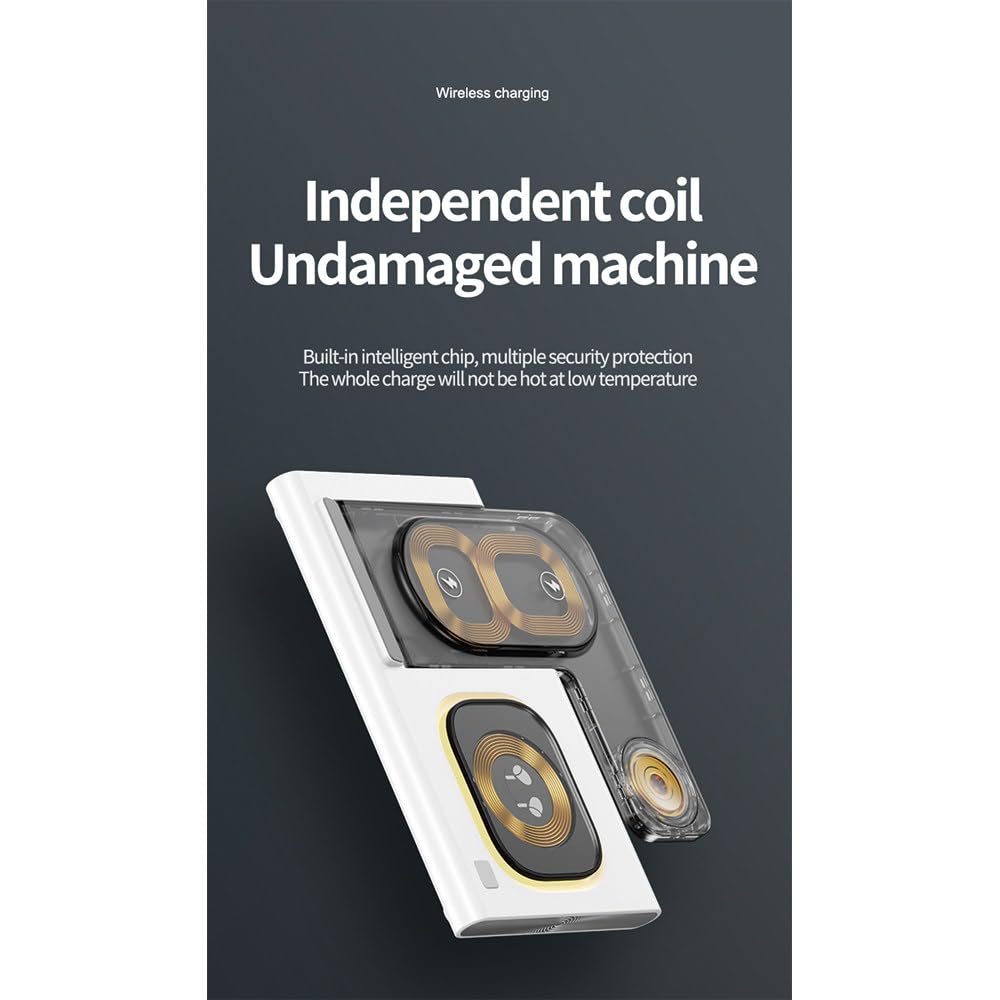 Chargeur magnétique sans fil 3 en 1, peut charger les téléphones mobiles, les écouteurs et les montres en même temps, compatible avec plusieurs appareils (16,5 x 14,1 x 1,9 cm), blanc
