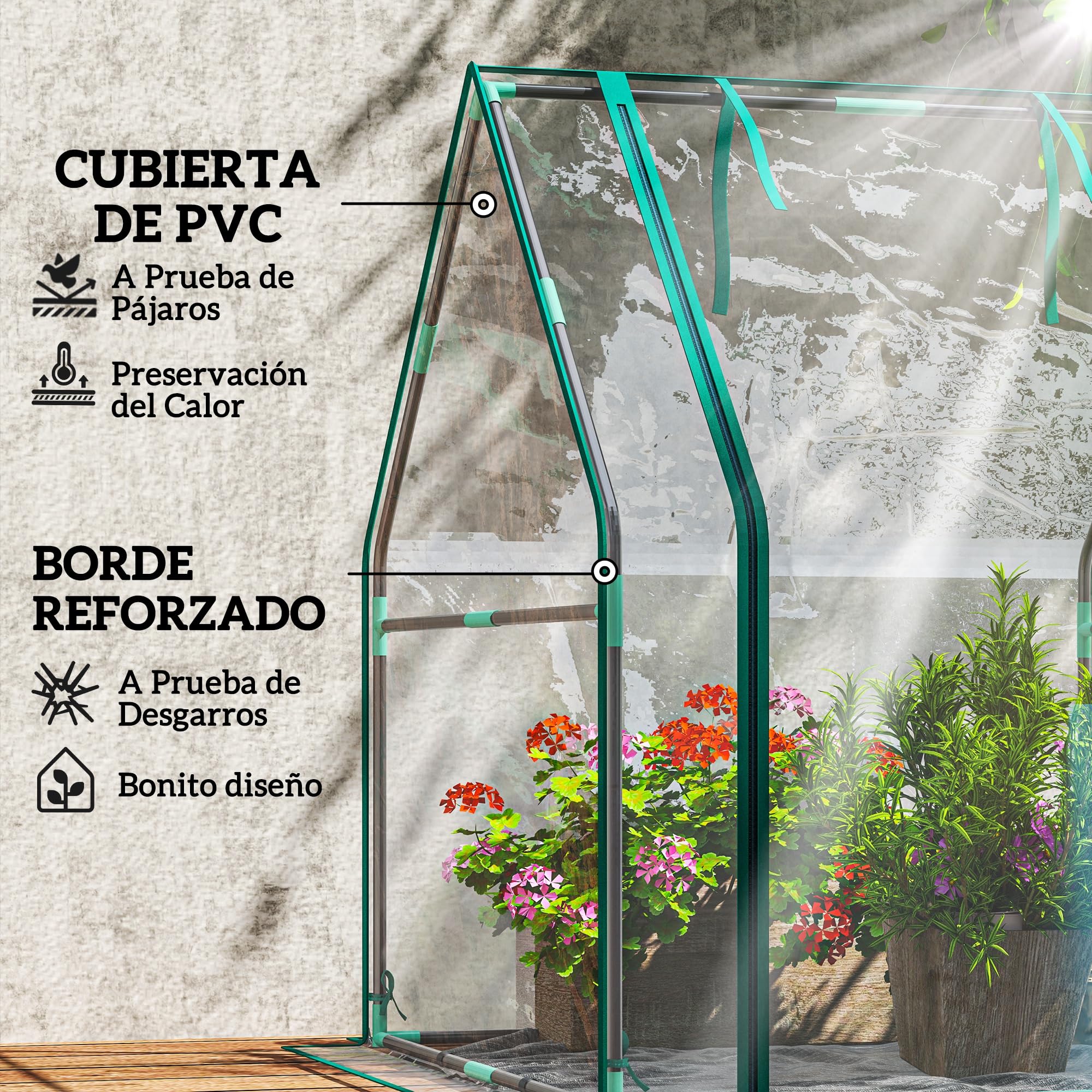 Outsunny Invernadero Pequeño Invernadero de Exterior con Puerta con Cremallera Base de Tela PE Impermeable y Marco de Acero Invernadero para Cultivar Plantas Flores 90x90x105 cm Transparente