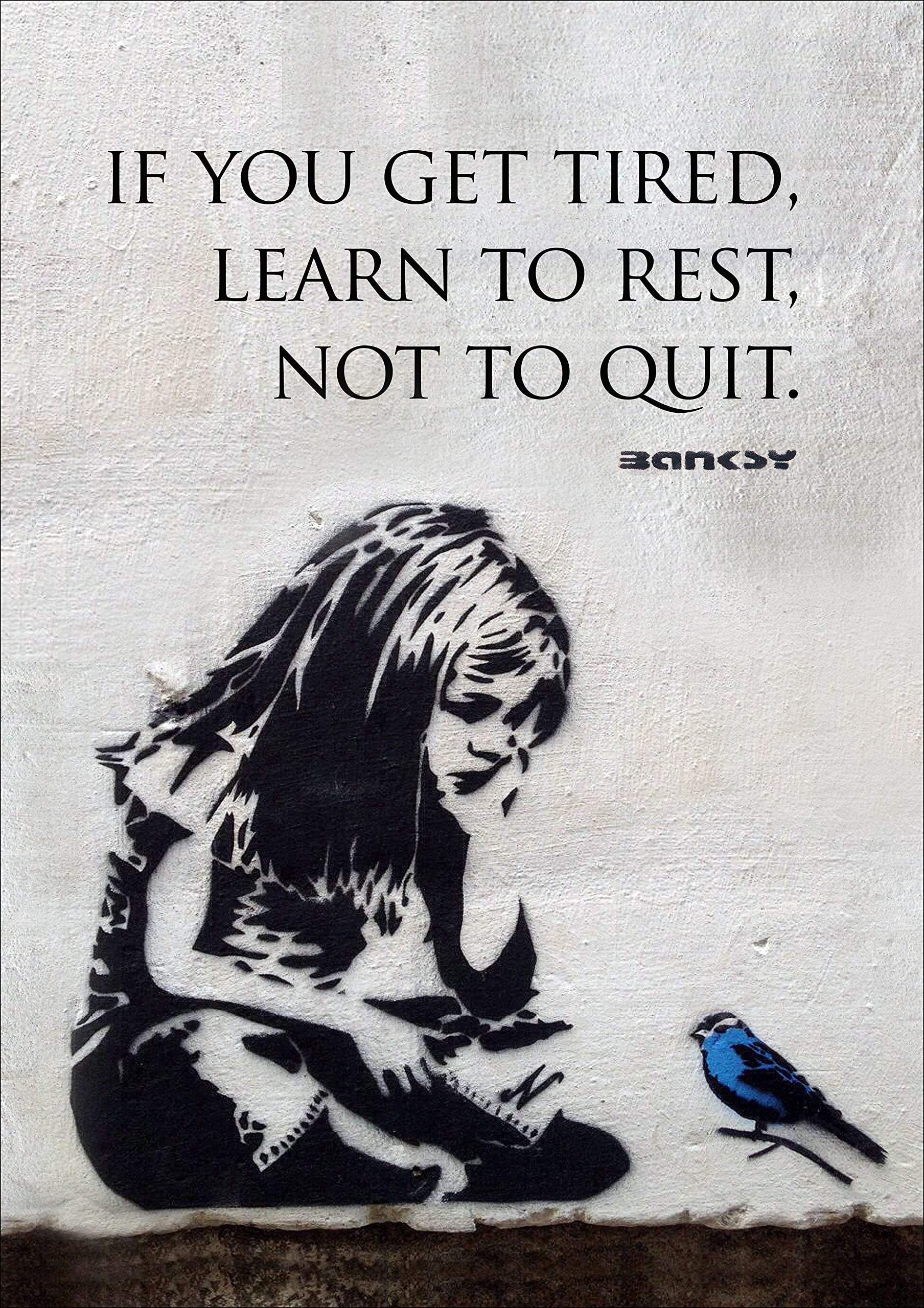 Canvasartshop Girls Unframed - Banksy Blue Bird Quote Portrait- Premium Wall Art Framed Picture Prints - 3 Colours - 4 Sizes (, A1)