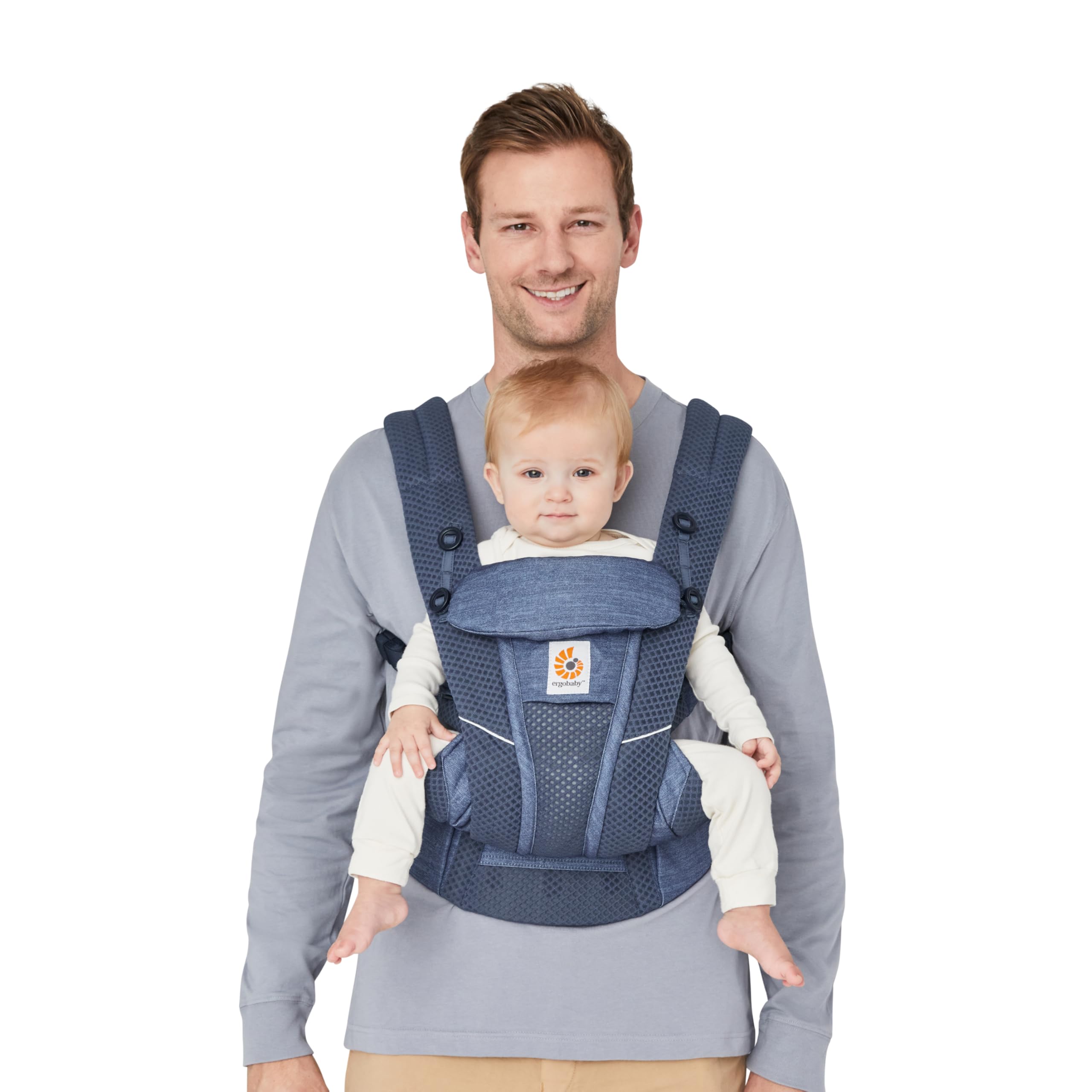 Ergobaby Omni Breeze Marsupio per neonati, 4 posizioni SoftFlex Mesh marsupio ergonomico frontale, Heathered Denim Blue